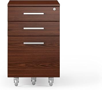 BDI Furniture Sequel 20 6107 Rolling 3-Drawer File Cabinet, Under Desk Storage Cabinet for Home or Office with Letter or Legal-sized File Drawer and 2 Supply Drawers, Key Lock Chocolate Stained Walnut