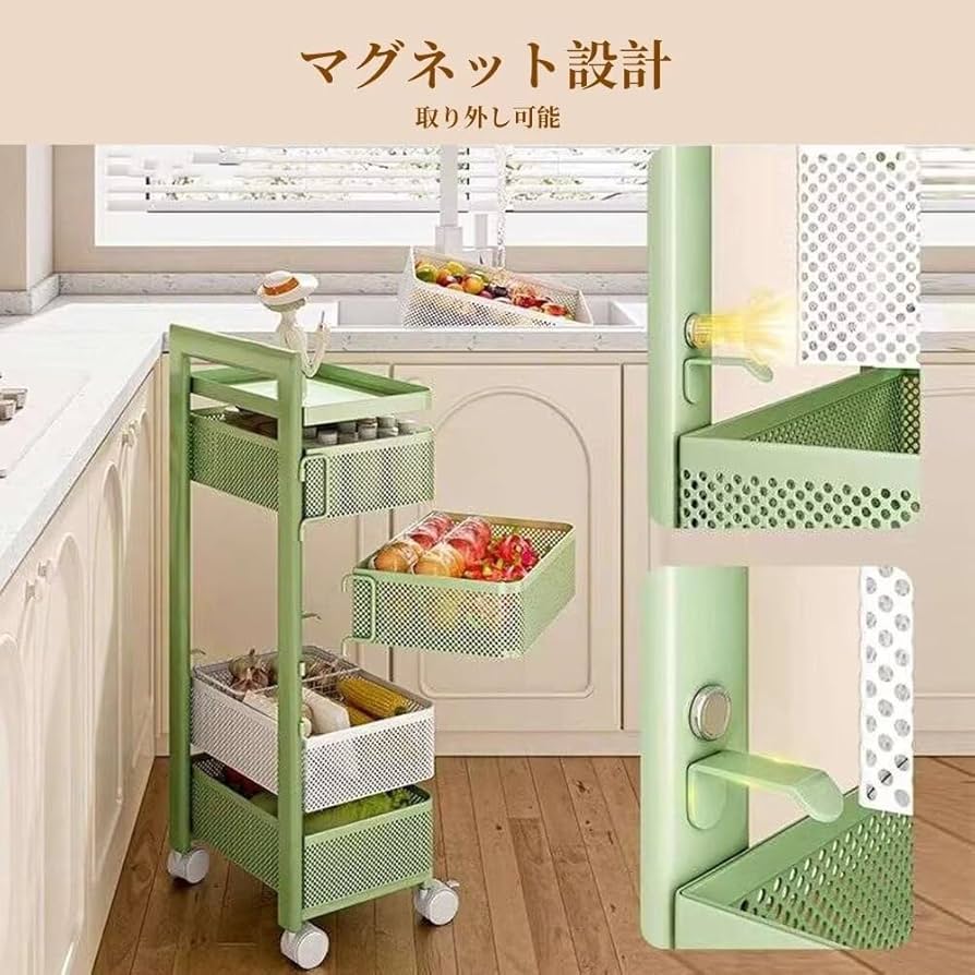 回転式引き出し　トロリ 頑丈 耐久性 収納 3段 収納ラック ワゴン キッチン kt-zkshop_ny374