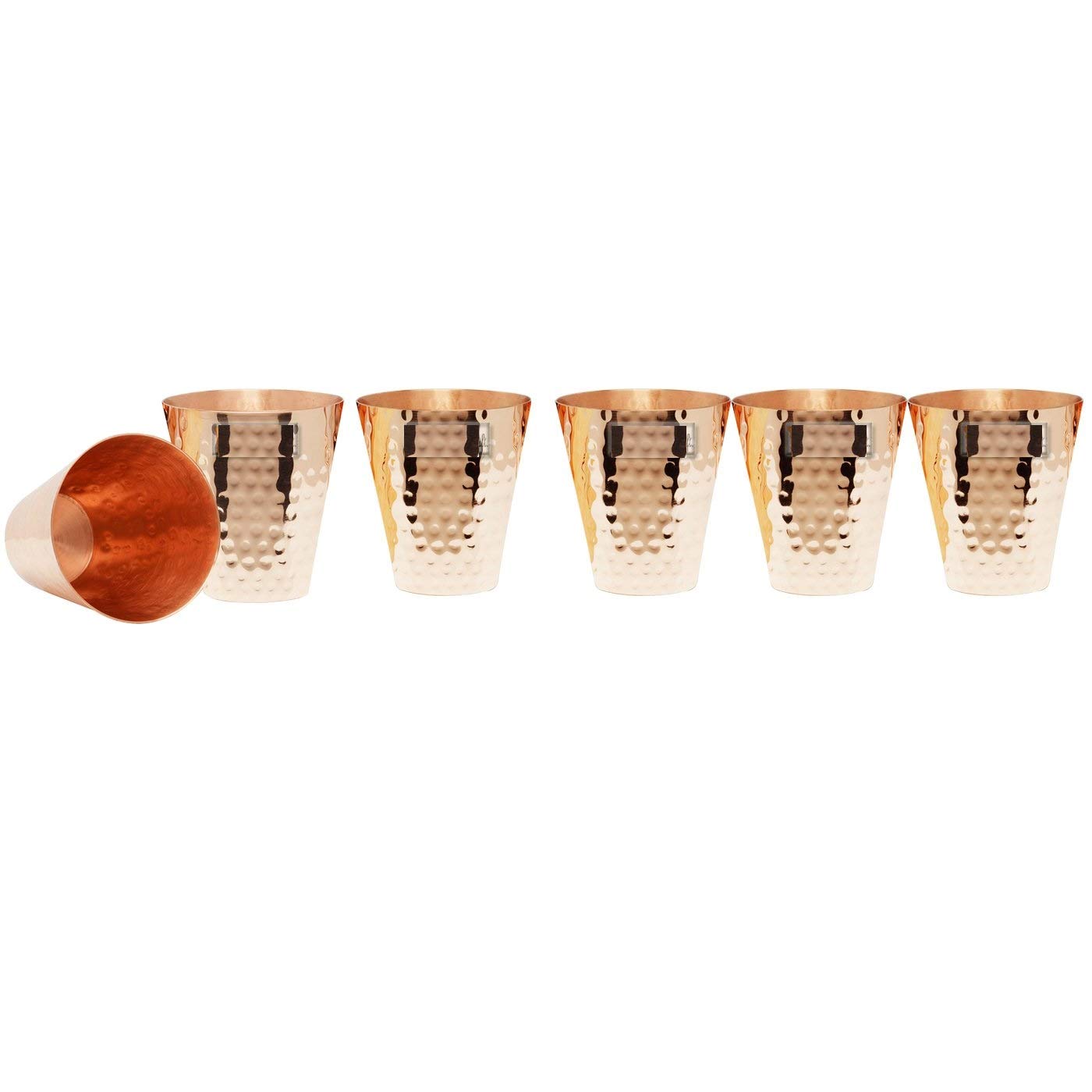 Verres à shot en cuivre martelé Samyuktha - Lot de 6 shooters de 100 ml faits main