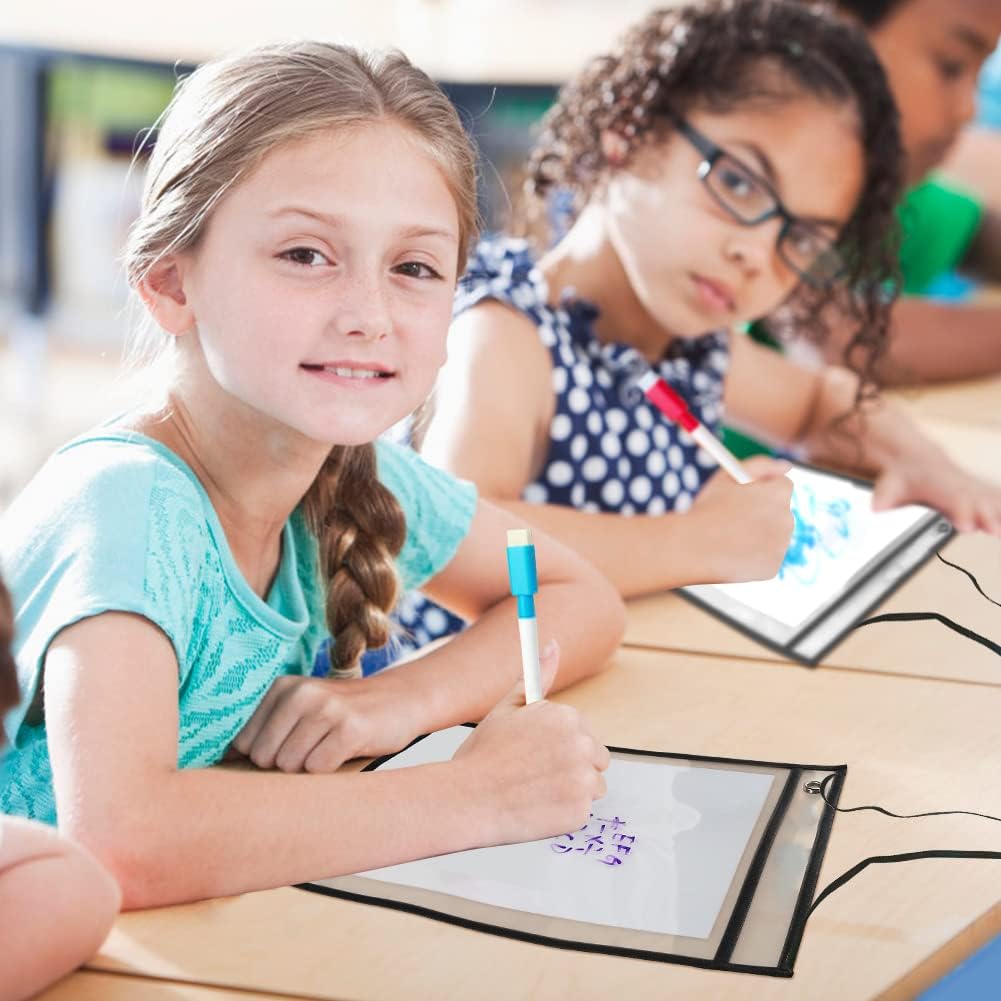 20 Pack Shop Ticket Holders with Hanging Strap, 9 x 12 Inches - Hanging Sleeve Job Ticket Holders，Reusable Clear Plastic Sleeves for Paper Folders Document Paperwork，Both Sides Clear