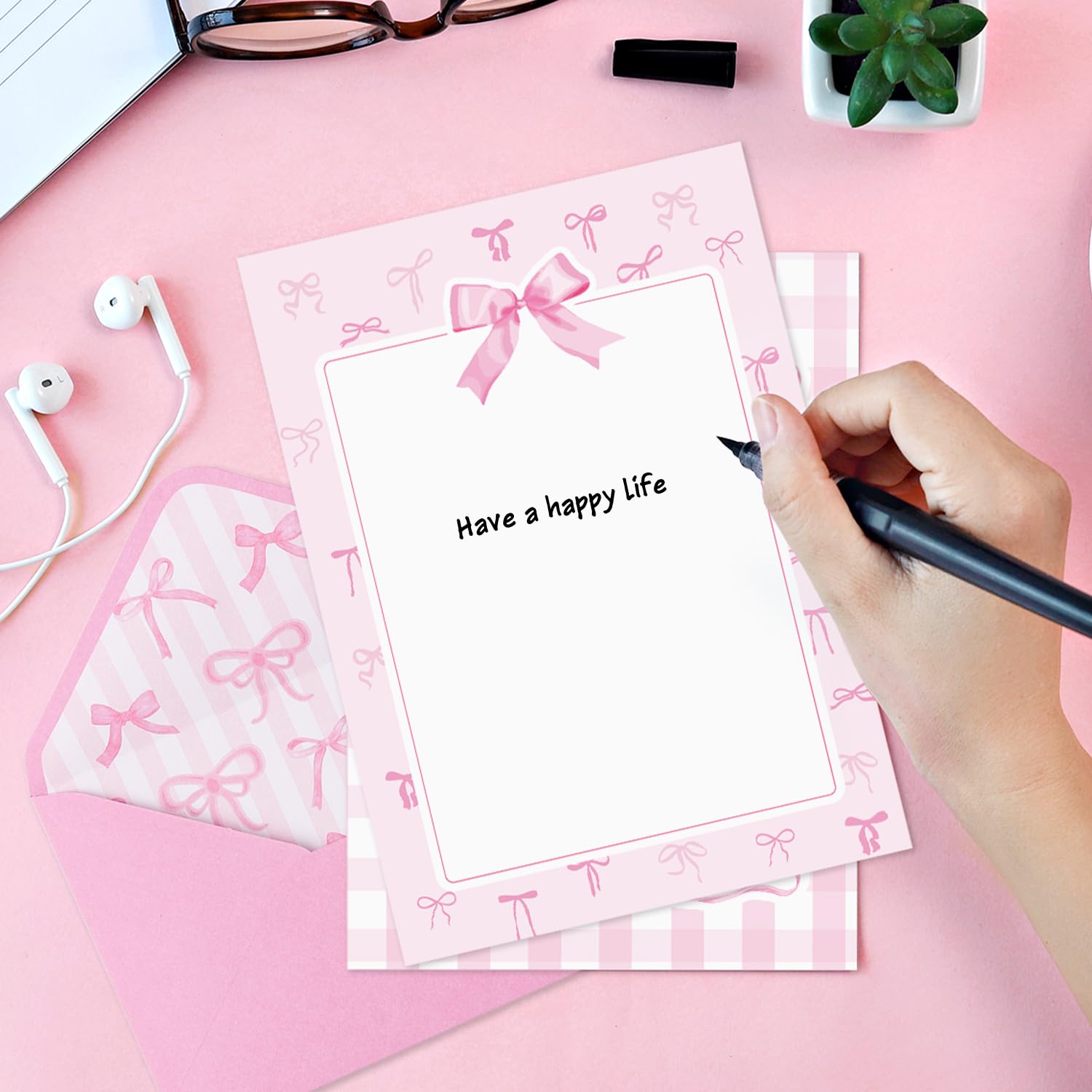 Whaline 30-Pack Blue Bow Stationery Set - Letter Writing Paper & Envelopes (8.5 X 11 Inch)