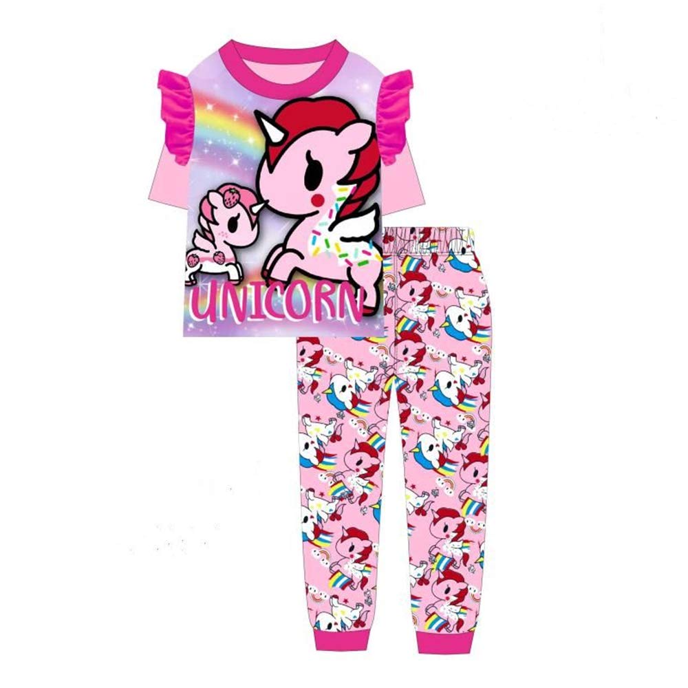GENERICBabywearoutlet Girl's Pajama Kid's Loungewear Toddler's Night Wear Cotton Short Sleeve Unicorn And Animal Cartoon Design Suit