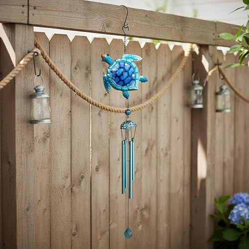 Miniatura 7 de Comfy Hour Ocean Voyage Collection - Campanilla de viento colgante de tortuga marina marina de 35 pulgadas, colección Metal Art