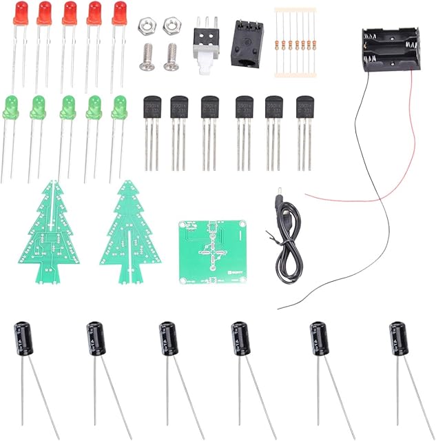 SOLUSTRE LED Christmas Tree Kit Electronic Soldering Colorful 3D Xmas Tree DIY Module Funny Kits PCB Board for Soldering Project Practice Learning (Without Batteries)