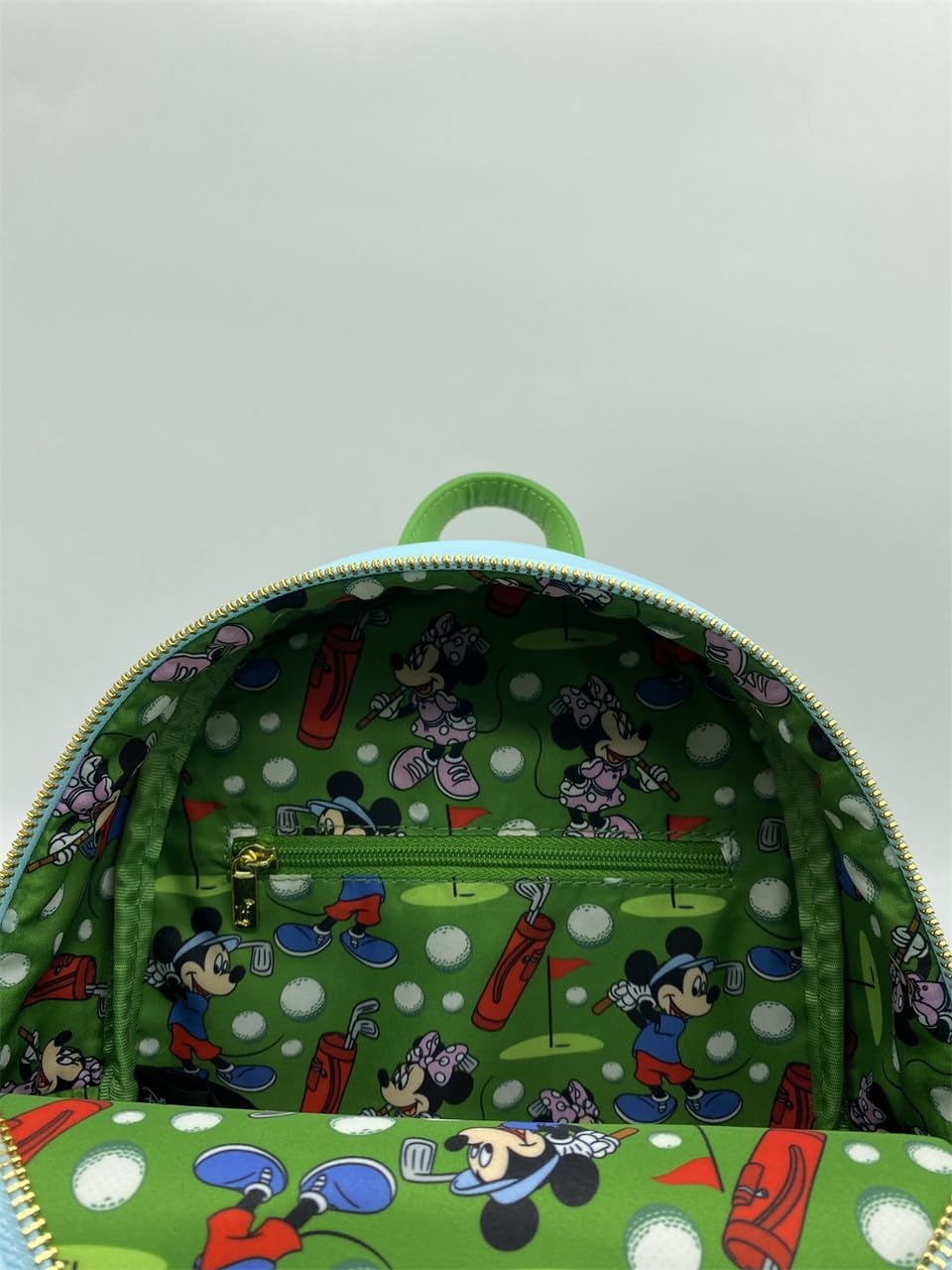 Loungefly Disney Mickey & Minnie Golf Mini Backpack, Green Vegan Leather, Golf Course Design