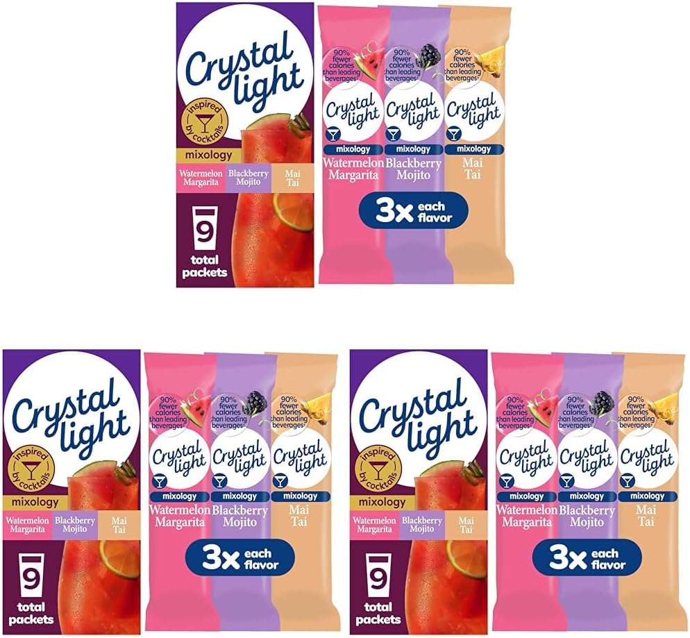 Crystal Light Mixology Variety Pack Powdered Drink Mix, 9 single serve packets per Box (Pack of 3)