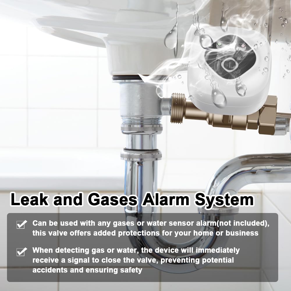 Valvola a sfera WiFi intelligente, valvola di spegnimento automatico dell'acqua, supporta il controllo app, 3 modalità di temporizzazione, allarme perdite di acqua e gas, compatibile con assistente