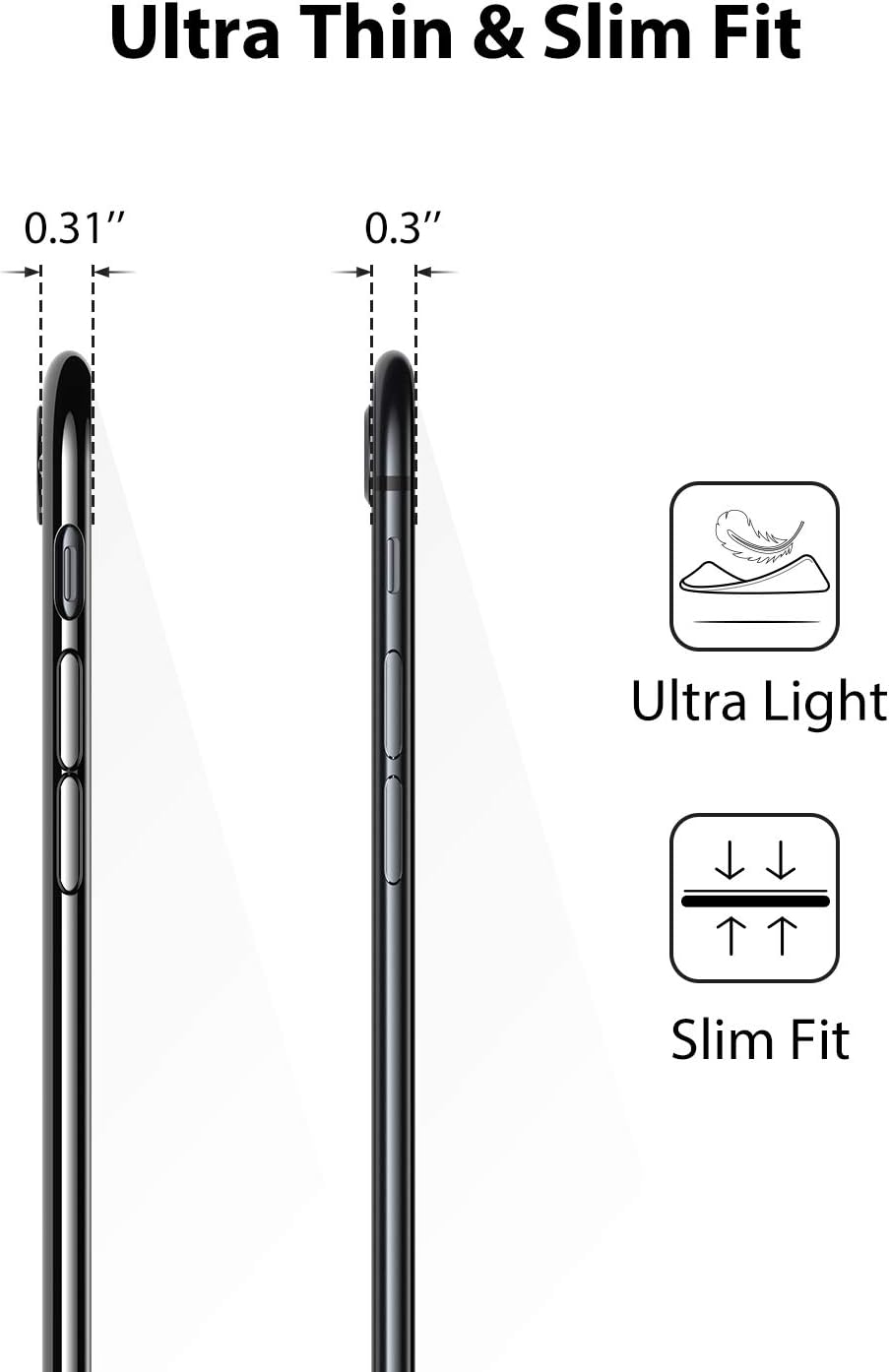 RANVOO iPhone 8 Plus Case, iPhone 7 Plus Case, Ultra Slim Thin Clear Soft Case with Premium Flexible Chrome Bumper and Transparent TPU Back Plate Gel Cover, iPhone 8 Plus / 7 Plus (Jet Black)