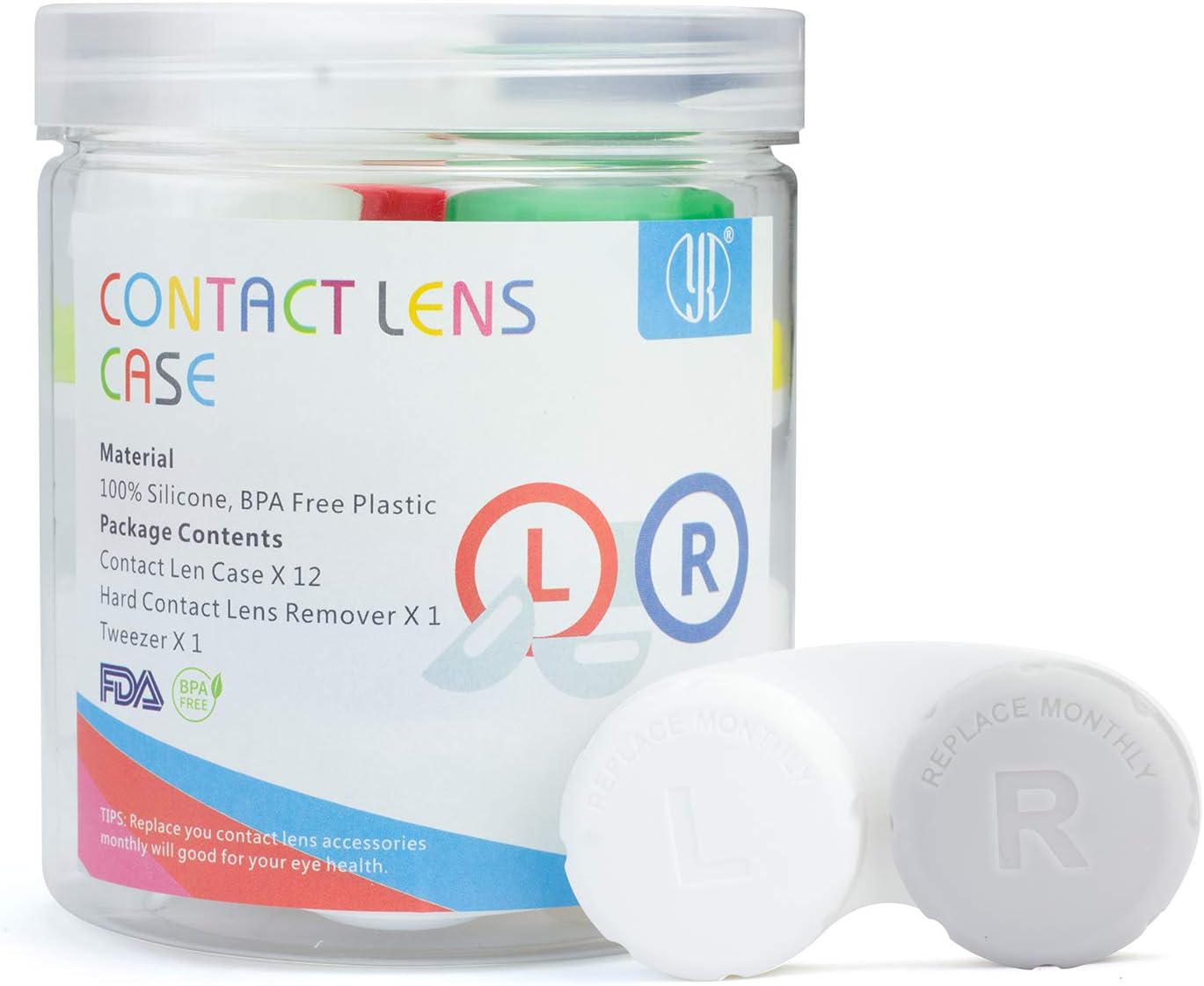 YHPOYLP YR Contact Lens Case, 12 Color Portable Case for Soft & Hard Contact Lens, Free Remover Kit, Bulk Supply Value Pack, Pack of 12