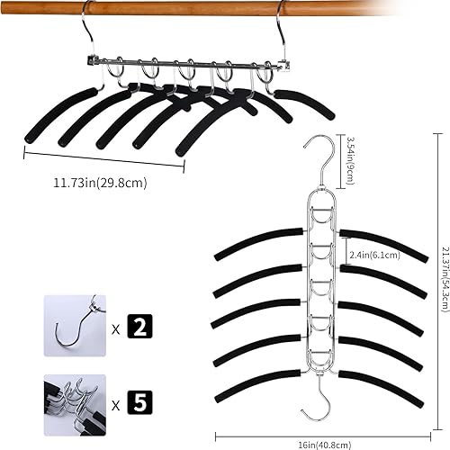 Miniatura 5 de Organizadores de armario y almacenamiento 5 en 1 para ahorrar espacio, perchas de acero inoxidable antideslizantes resistentes para abrigos,