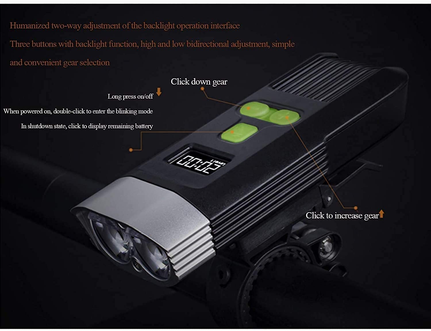 Lampi per Biciclette USB Ricaricabile, Faro Anteriore in Bicicletta, 5 modalità Luce, Impermeabile, Display Digitale a LED Bike Light per Tutte Le Biciclette