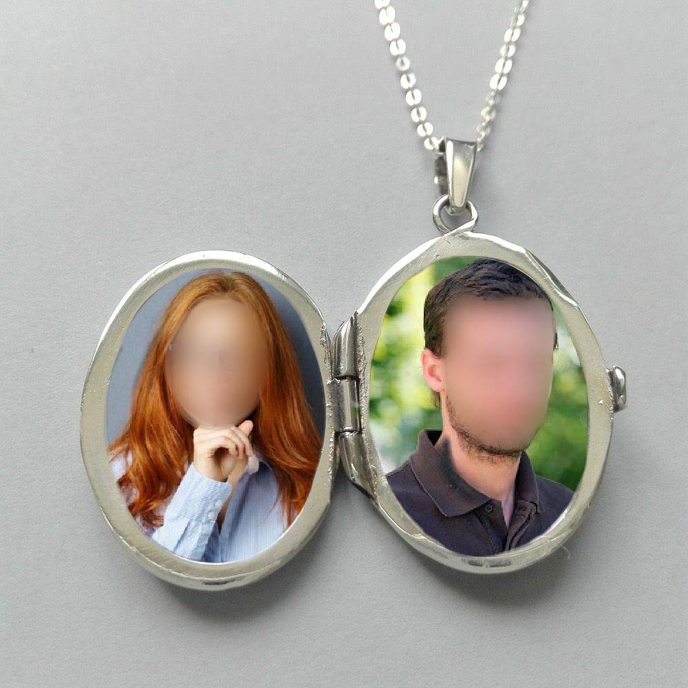 Collar Colgante Guardapelo de Plata De Ley para Mujer Oval con Flores - Incluye una Cadena de Plata de 45 cm y un Estuche para Regalo