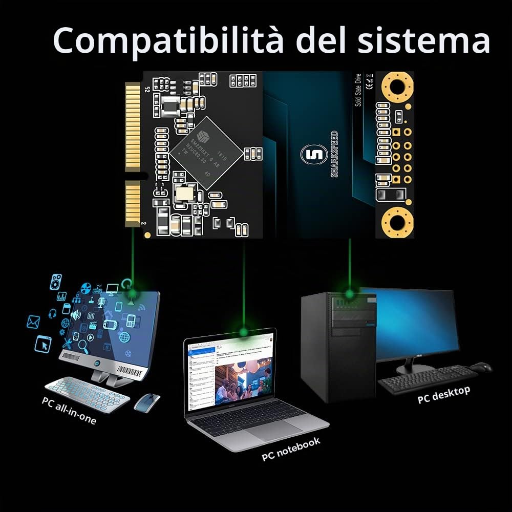 SSD 256GB mSATA TLC 3D NAND SATA 3 (6Gb/s), Unità a Stato Solido Interno per Laptop, Computer Desktop/PC (256GB, MSATA)
