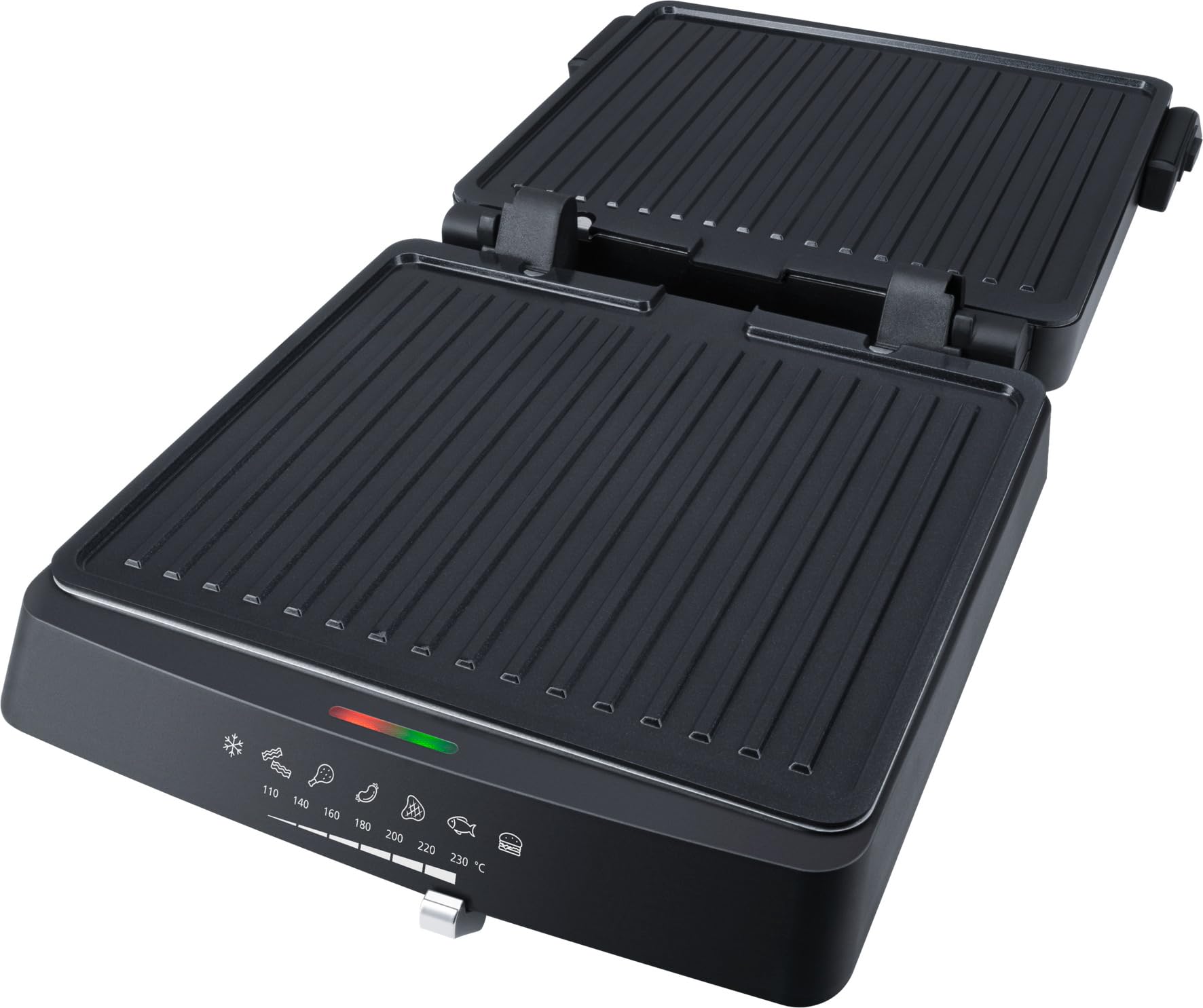 Steba FG 75 grill stołowy i kontaktowy | Płyty grillowe niezawierające PFAS: 27 x 24 cm, lampa kontrolna pracy i temperatury, rozkładana o 180°