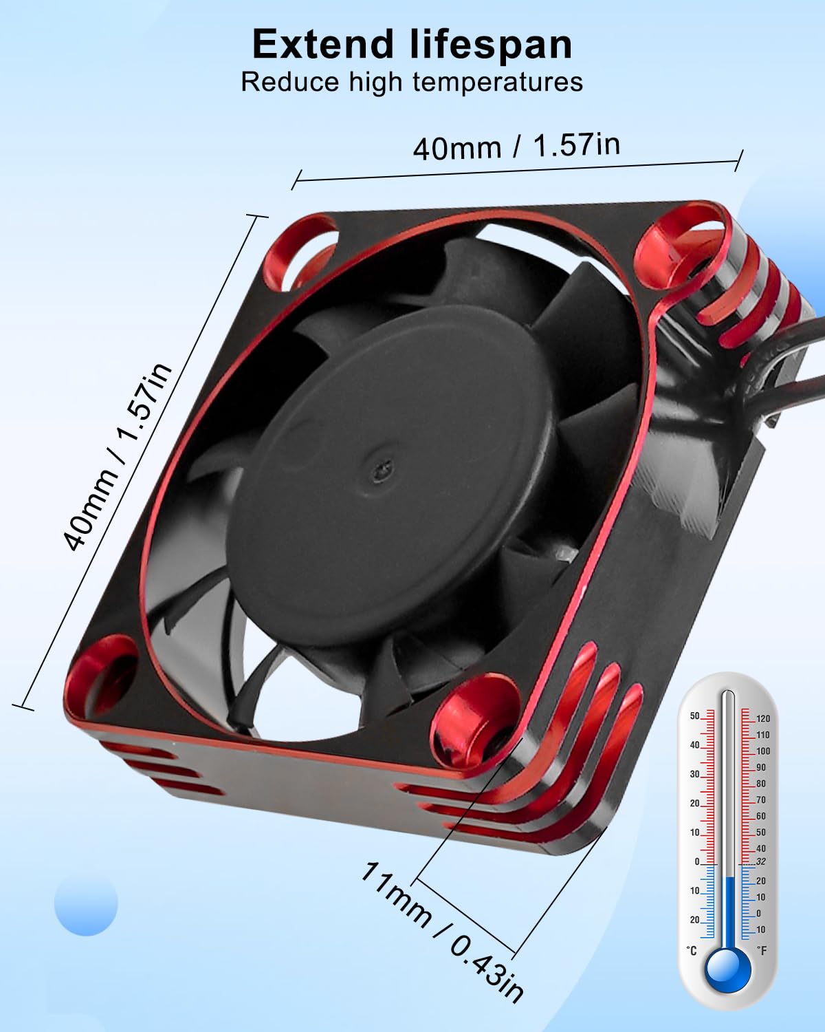 2Pcs 16000RPM RC Motor Cooling Fan Fit for 1/6 1/5 RC Car 40MM 8.5V ESC Brushless Heatsink Fans, 56mm 56mm 58mm Diameter, Red Black