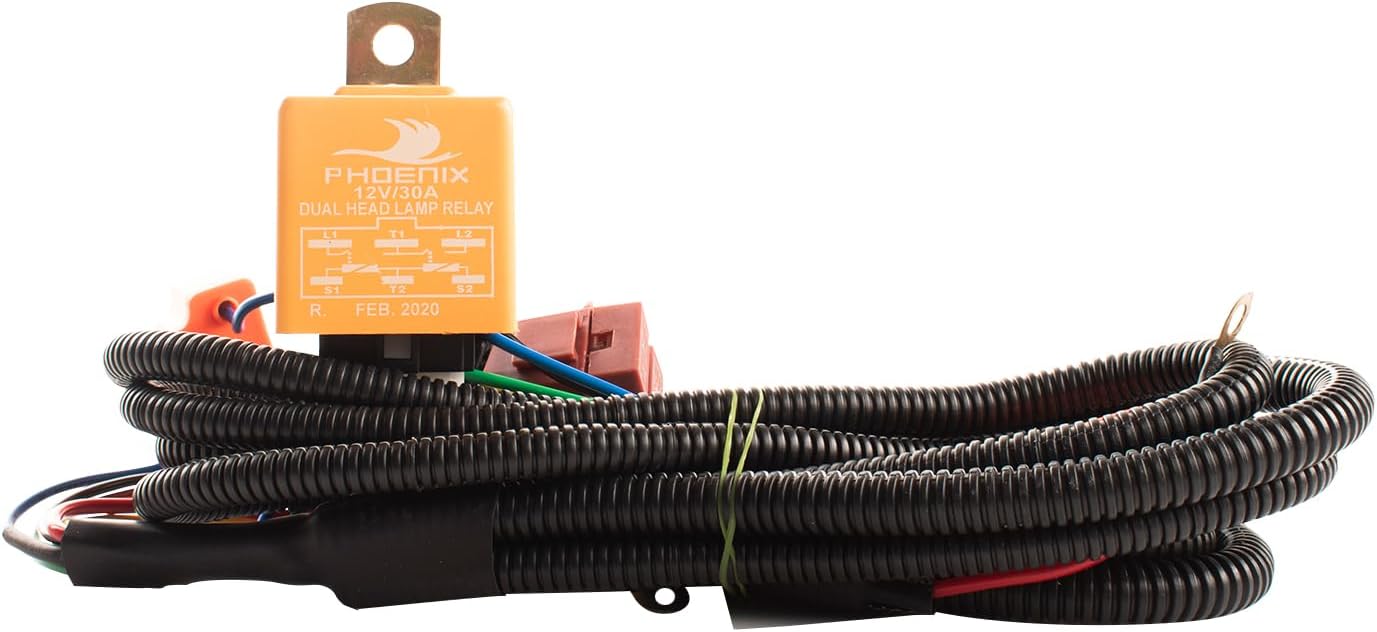 Phoenix H4 Headlamp Wiring Harness Kit Relay Conversion Kit Headlight Cable Sockets Heavy Duty Compatible With Cars SUVs MUVs & Tractors