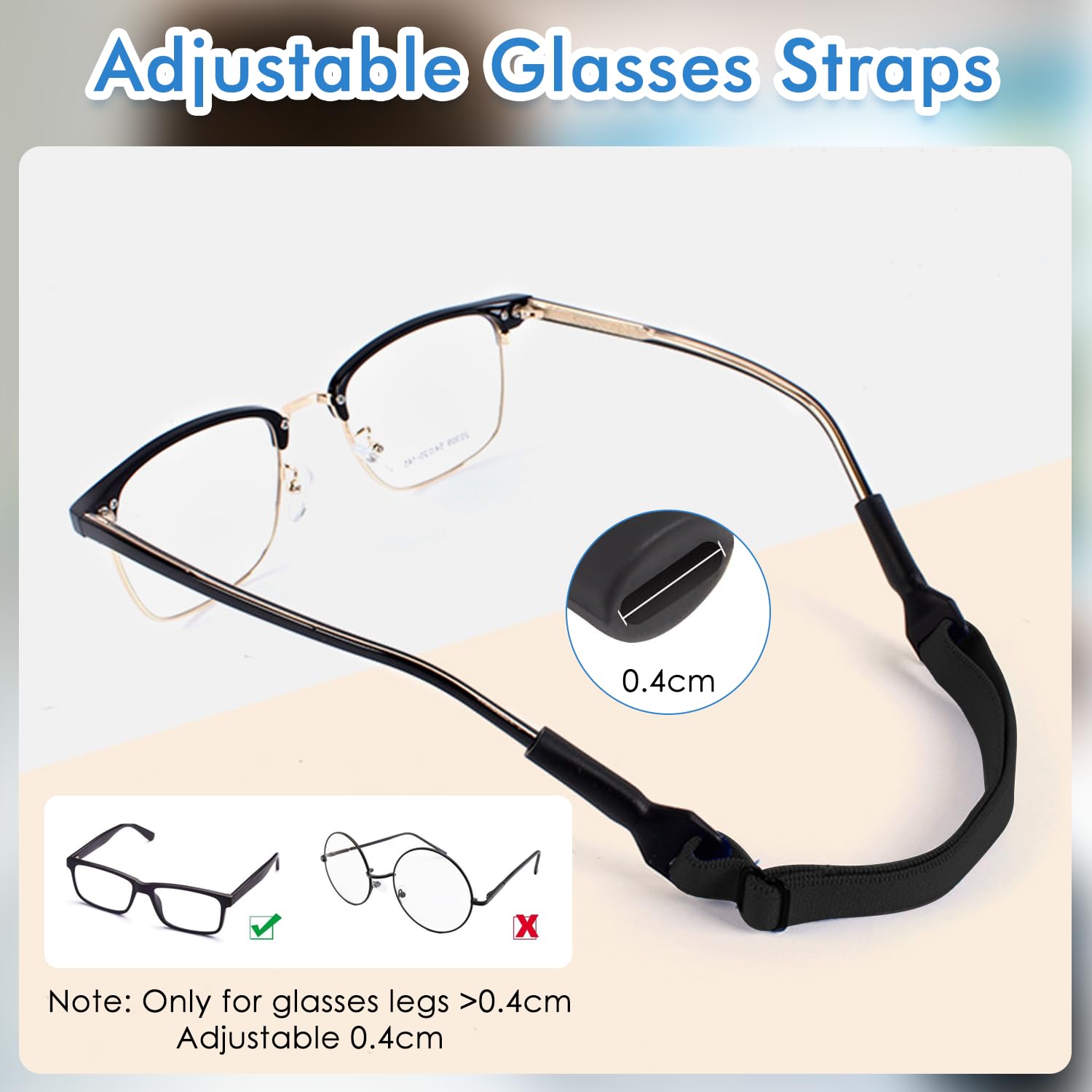 TecoKart® 4 Pcs Specs Holder Strap - Black Durable Eyeglass Strap for Men, Adjustable Spectacle Holder Strap, Anti-Slip Spectacle Chain for Sunglasses and Glasses Retainer - Image 4 thumbnail