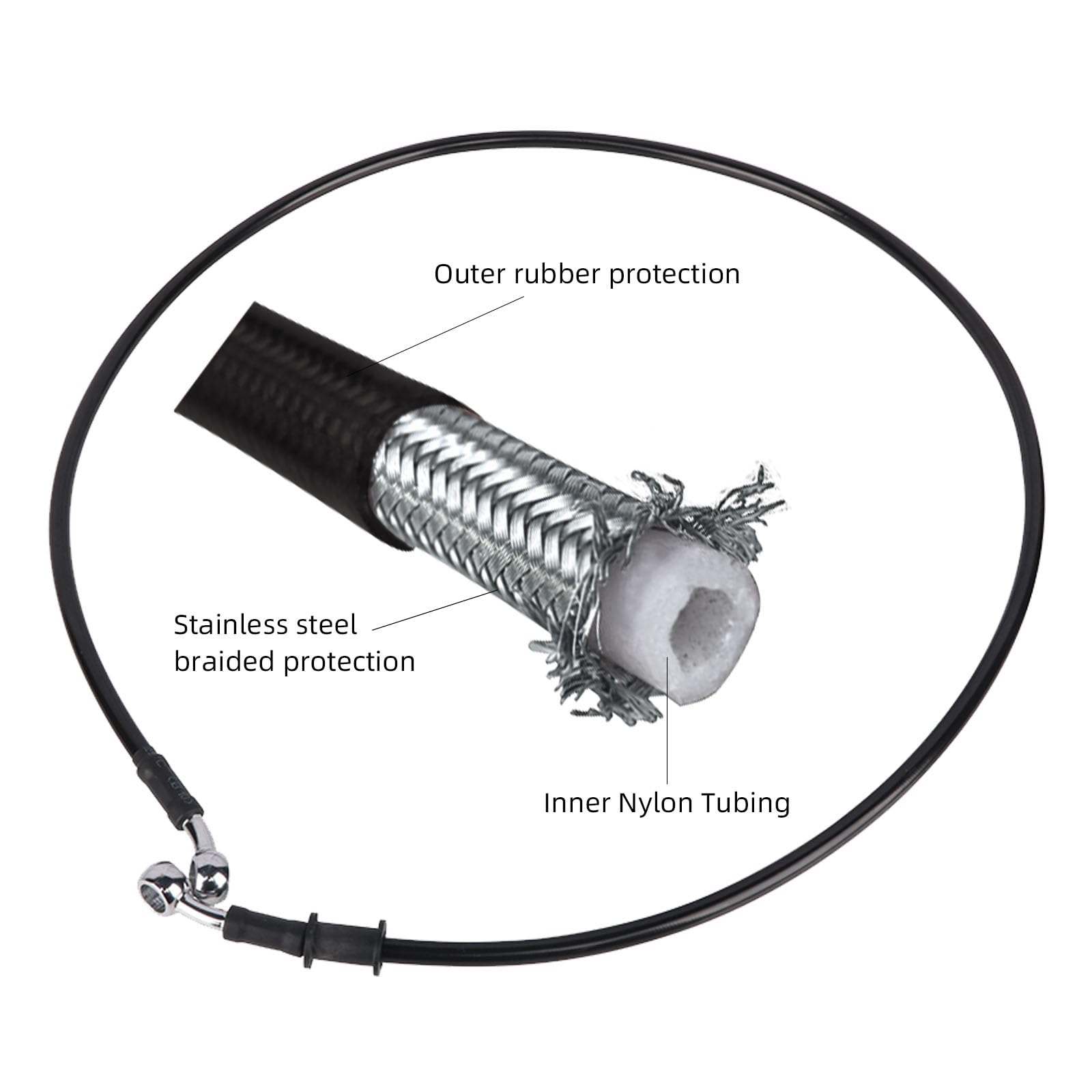 Latiguillo Freno Moto Hidráulico Manguera de aceite de freno 28 Grados M10 500-2000mm Universal para Pit Dirt Bike Motocross Street Bike ATV 700mm Negro