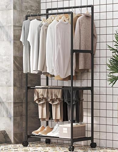 Sapateira 10 Pares, Arara Dupla Rodas Cabideiros, Prateleira Closet (PRETA)