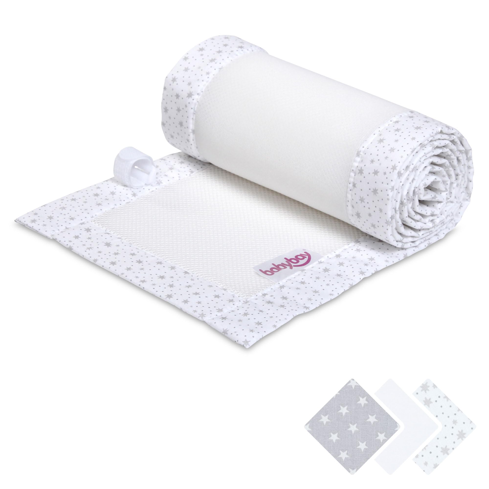 babybay Gniazdko z siatki 3D pasuje do modelu Maxi, Boxspring, Comfort i Comfort Plus, białe, błyszczące gwiazdki, srebrne