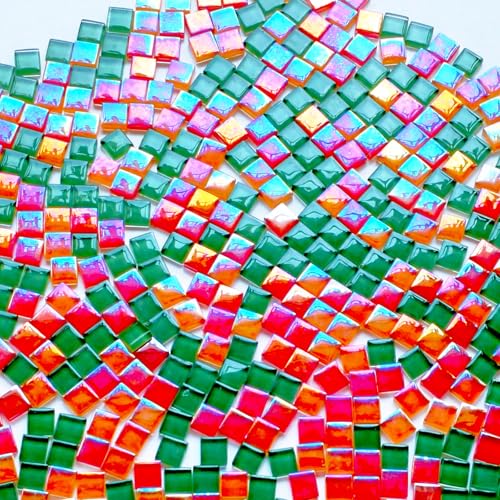 Aonuoao MSK-SQUARE-GREEN-BROWN 1.1Lb 0.39 Inch Square Green Brown Mixed Colors Crystal Glass Mosaic Tiles For Crafts, Mosaic Tiles For Crafts Bulk, Mosaic Pieces For Crafts, Mosaic Making Supplies cover
