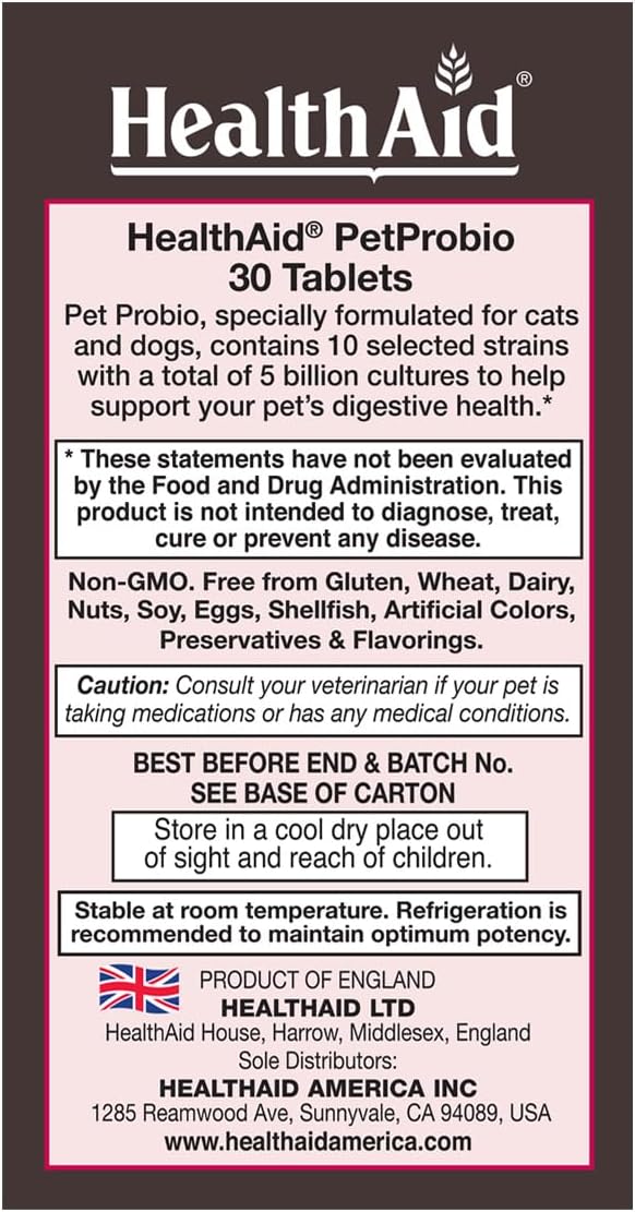 HealthAid PetProbio 5 Billion CFU Probiotic for Cats & Dogs – 10‑Strain Once‑Daily Digestive Support – Natural Beef, Liver & Bacon Flavor – Non‑GMO, Gluten‑Free