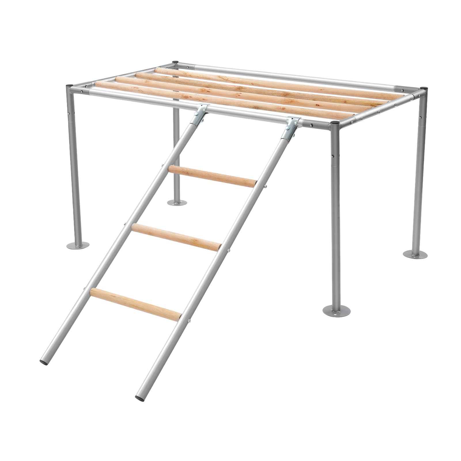 105x60x60cm Plattform Hühnerstange mit Kletterleiter und Ruheplattform,Sitzstangen Hühner-Spielgerüst aus verzinktem Rohr & Eukalyptusholz,Hühner Spielgerüst für bis zu 10 Hennen