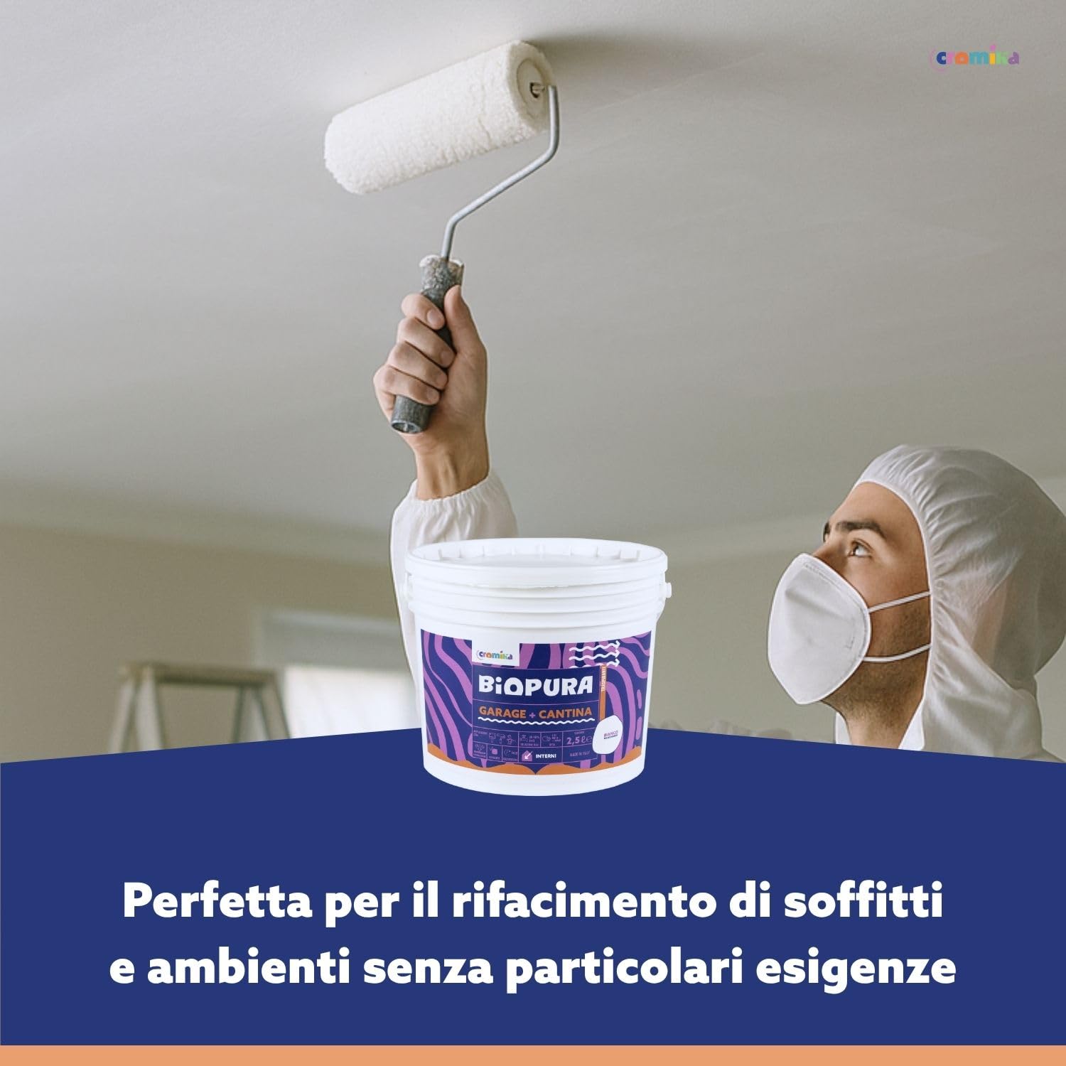 CROMIKA BIOPURA Garage e Cantina Pittura Murale Traspirante, Bianca Opaca, Contro la Muffa Made in Italy (Bianco, Litri 10)