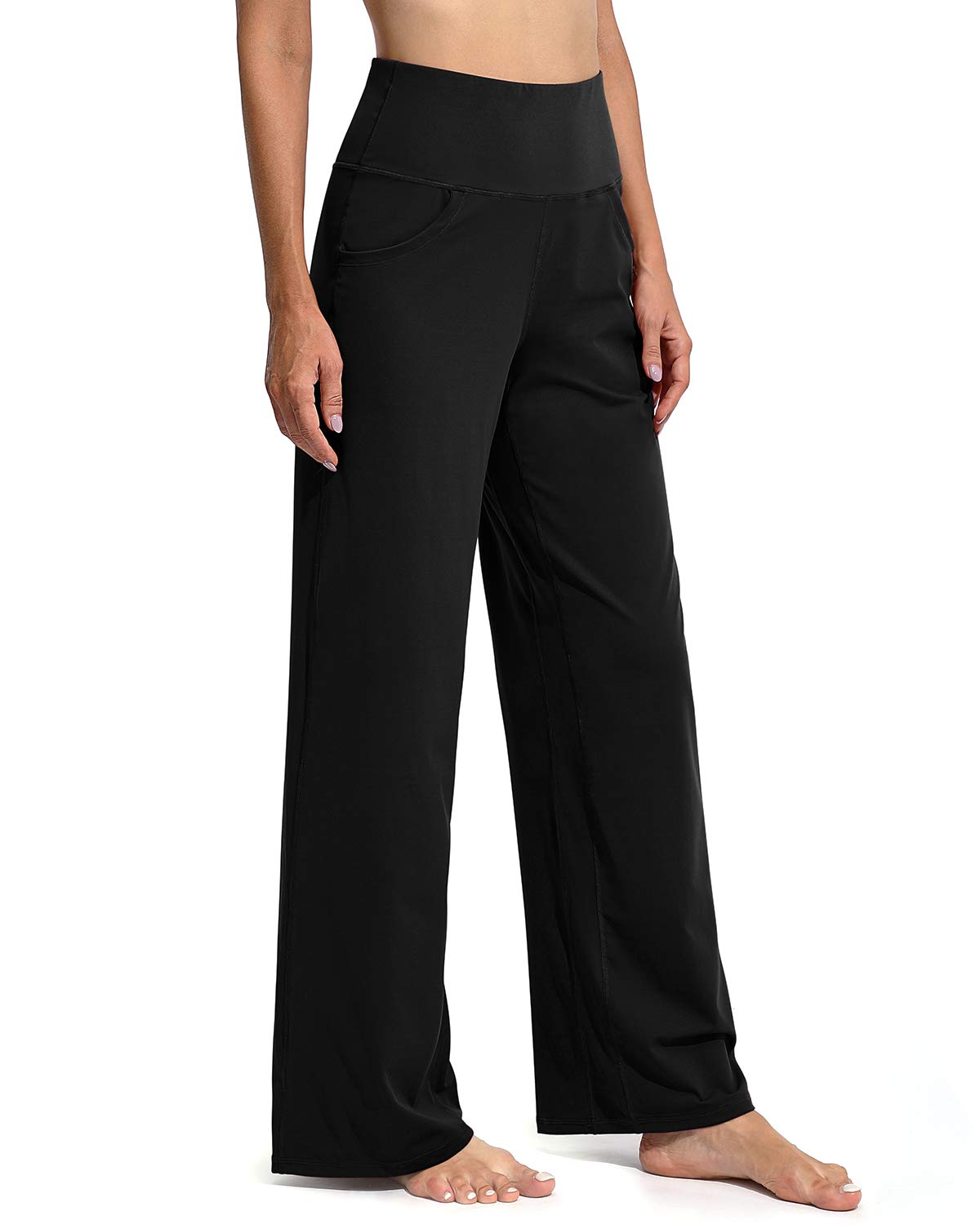 Promover Pantalon de Sport Femme Taille Haute avec Poches Jambe Large Gainant Ventre Pantalon Yoga Décontracté Multi-Usage Professionnel