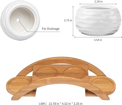 Miniatura 2 de E-liu Juego de macetas y soporte para suculentas, maceta de cerámica blanca con drenaje, paquete de 4, bonita decoración de interiores de oficina,