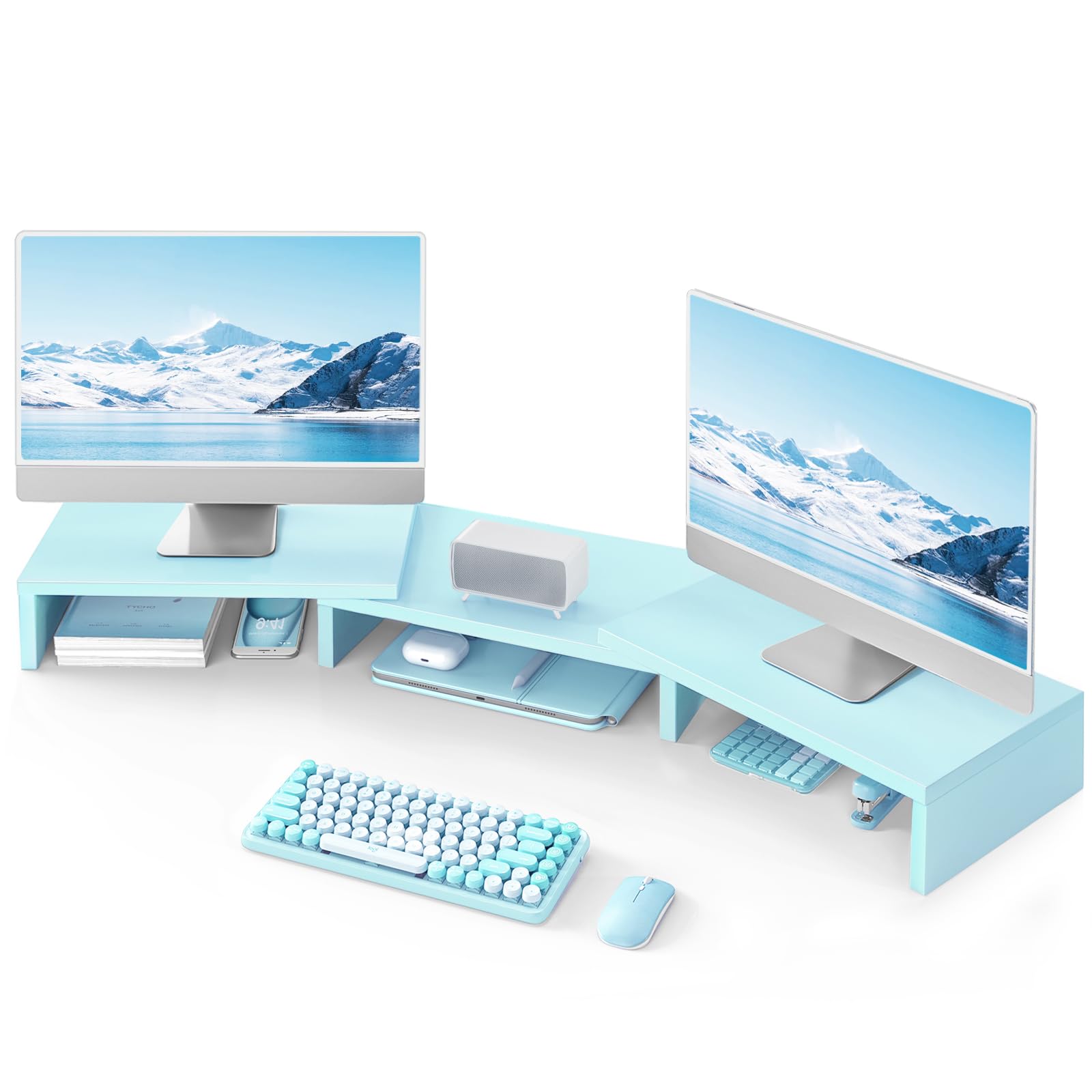 TAVR - Soporte elevador de monitor doble, soporte de madera para monitor de