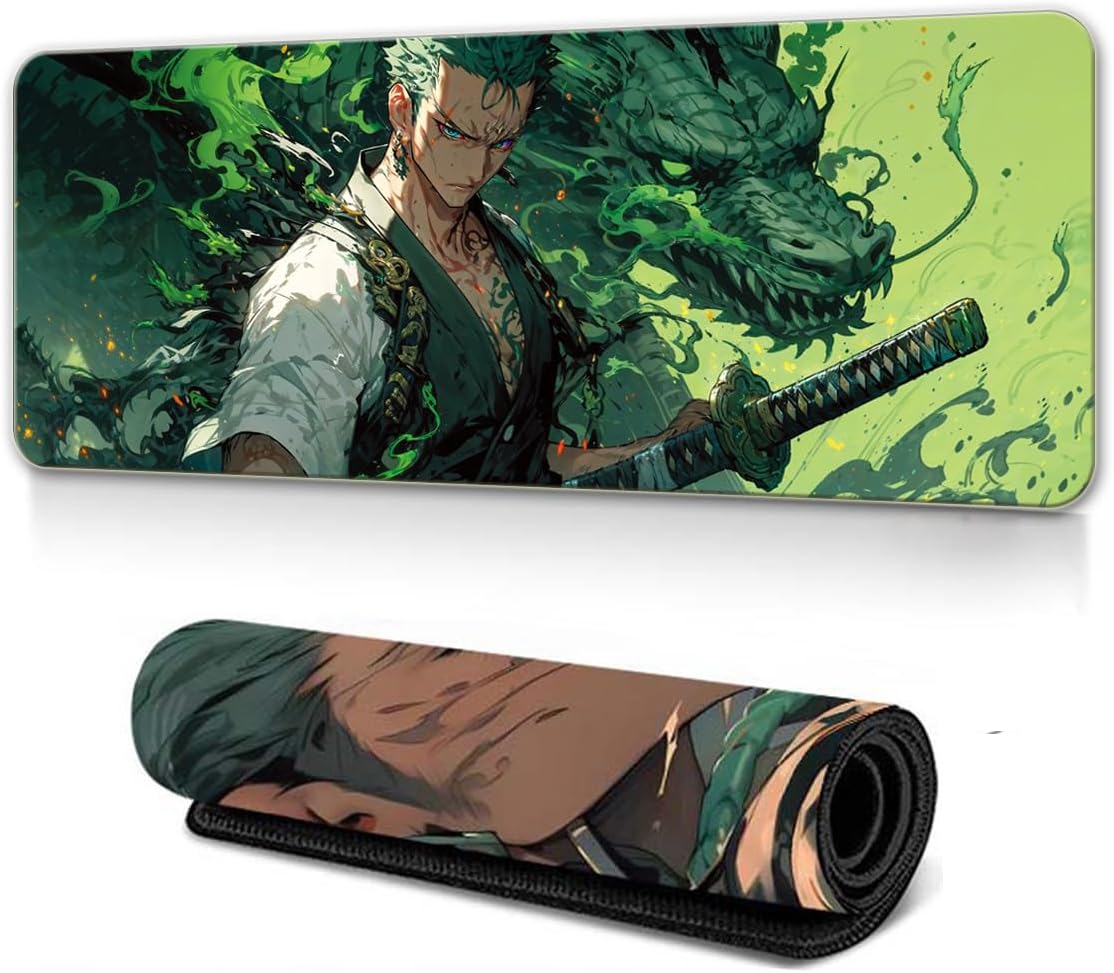 XXL Extended Anime Gaming Mouse Pad - Cool Anime Cartoon Design Large Mousepad, Stitched Edges | 35.4"x15.7"x0.12" Dimensions (Priate-King)