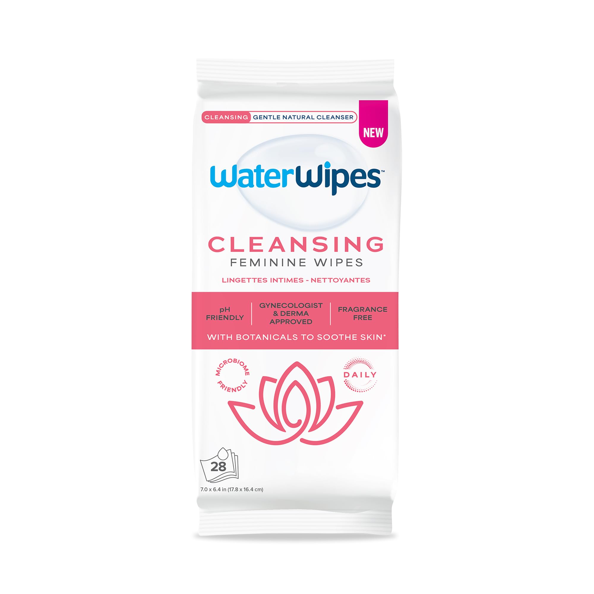 WaterWipes Cleansing Feminine Wipes pH Friendly for Daily Intimate Care Soothing Botanicals Gynecologist Approved Fragrance Free 28 Count