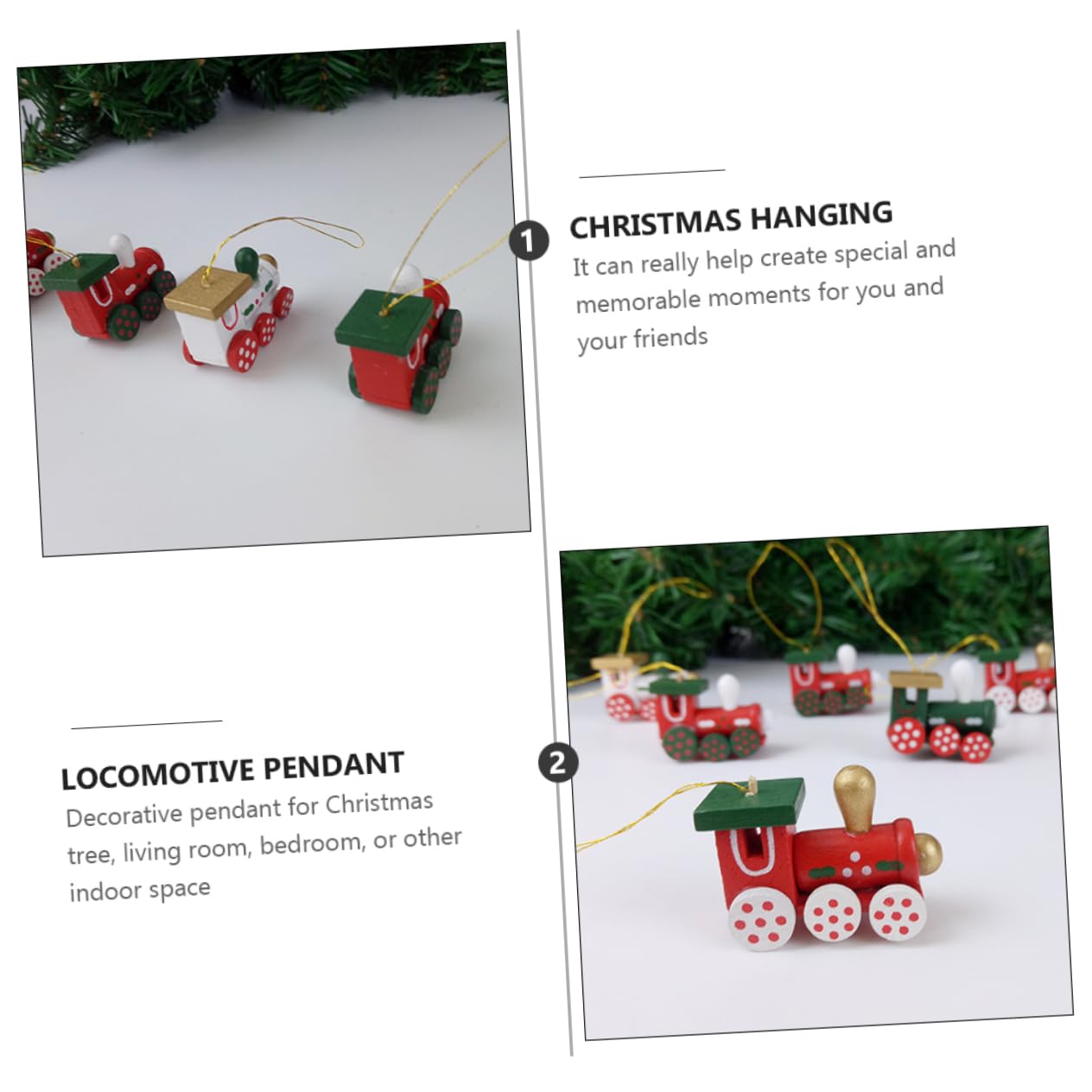 Colgantes Navideños De Madera Locomotora 13x11 Cm, Decoración del Árbol De Navidad, Juego De 12 Piezas para Ambiente Festivo