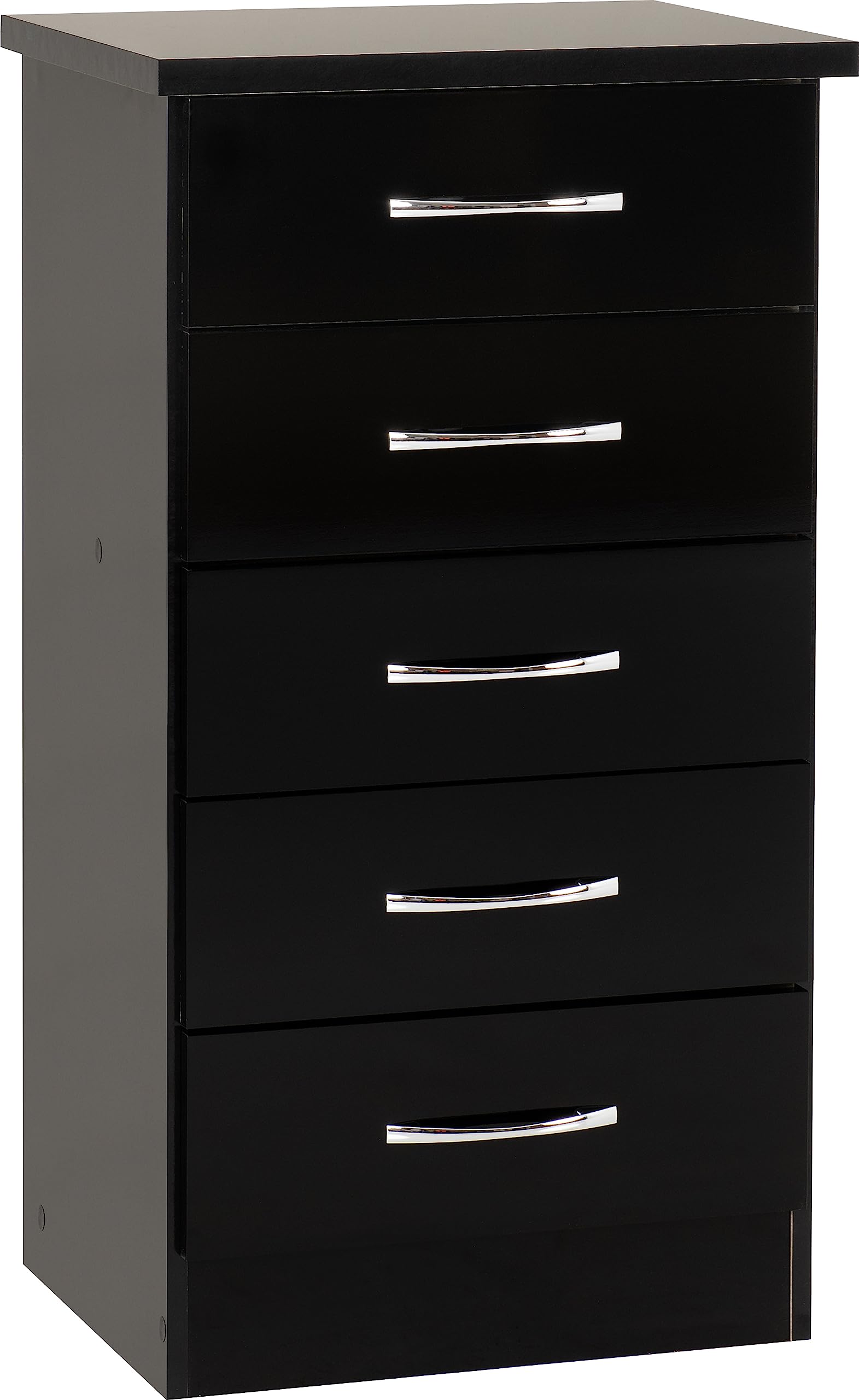 Seconique Nevada 5 Drawer Narrow Chest Of Drawers Gloss Finish Metal Runners Handle Black