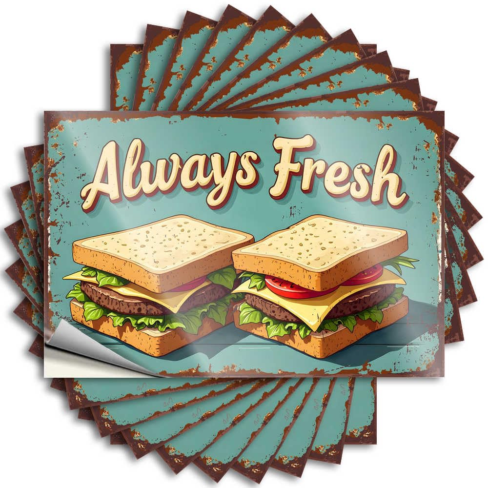 Dorm Decorations Fun Decals - Always Fresh: Classic Burger Sandwiches Removable Decal Hard Easy Peel for Layered(6X9CM)