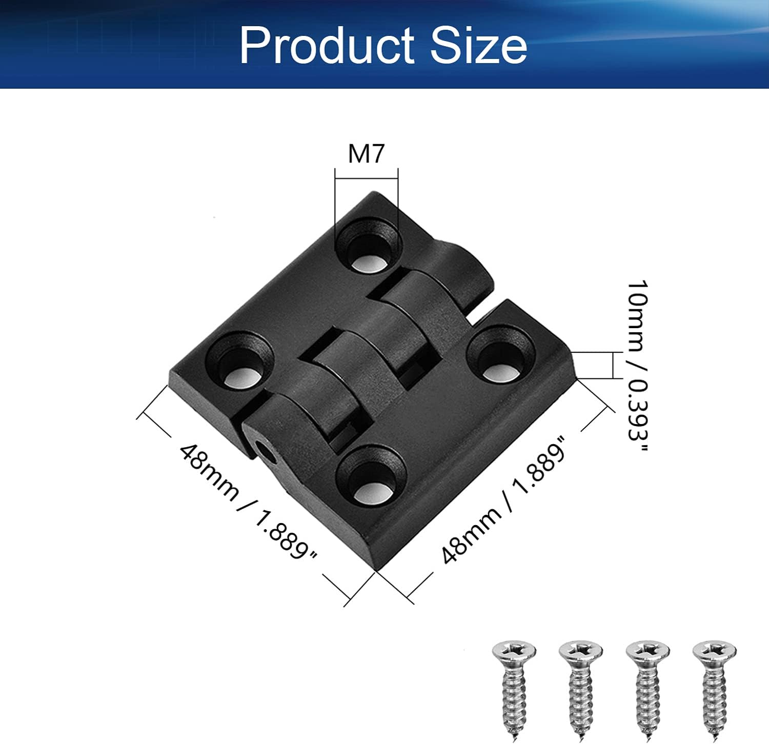1.89 x 1.89inch(LxW) ABS Nylon Hinges Adjustable Folding Door Hinge Heavy Duty Self Closing Hinge for Cabinet Gate Closet Door, Black Tone 6Pcs