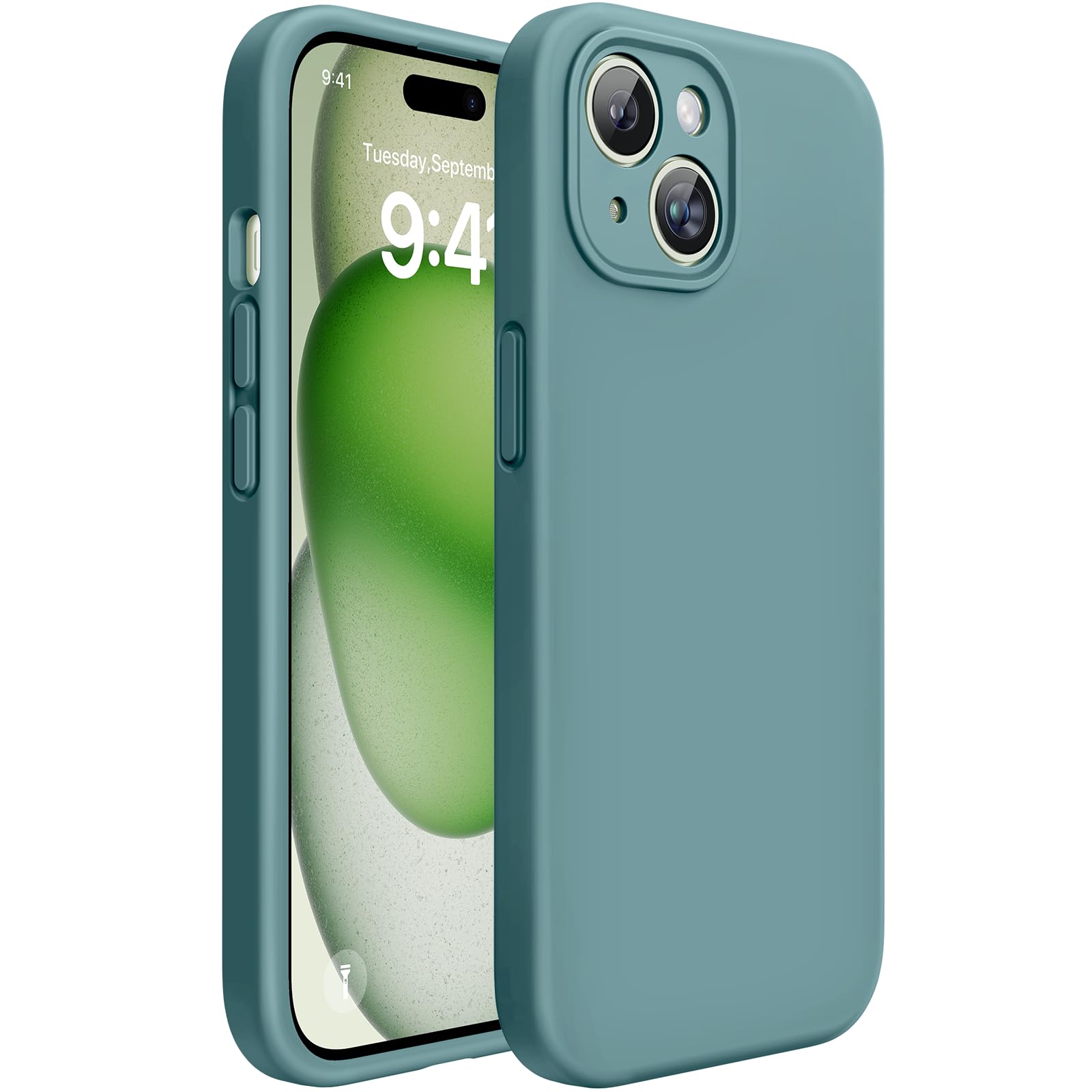 Miracase Compatible with iPhone 15 Plus Case, [Soft Anti-Scratch Microfiber Lining], Liquid Silicone Case Gel Rubber Shockproof Drop Protection Phone Case for iPhone 15 Plus, Midnight Green