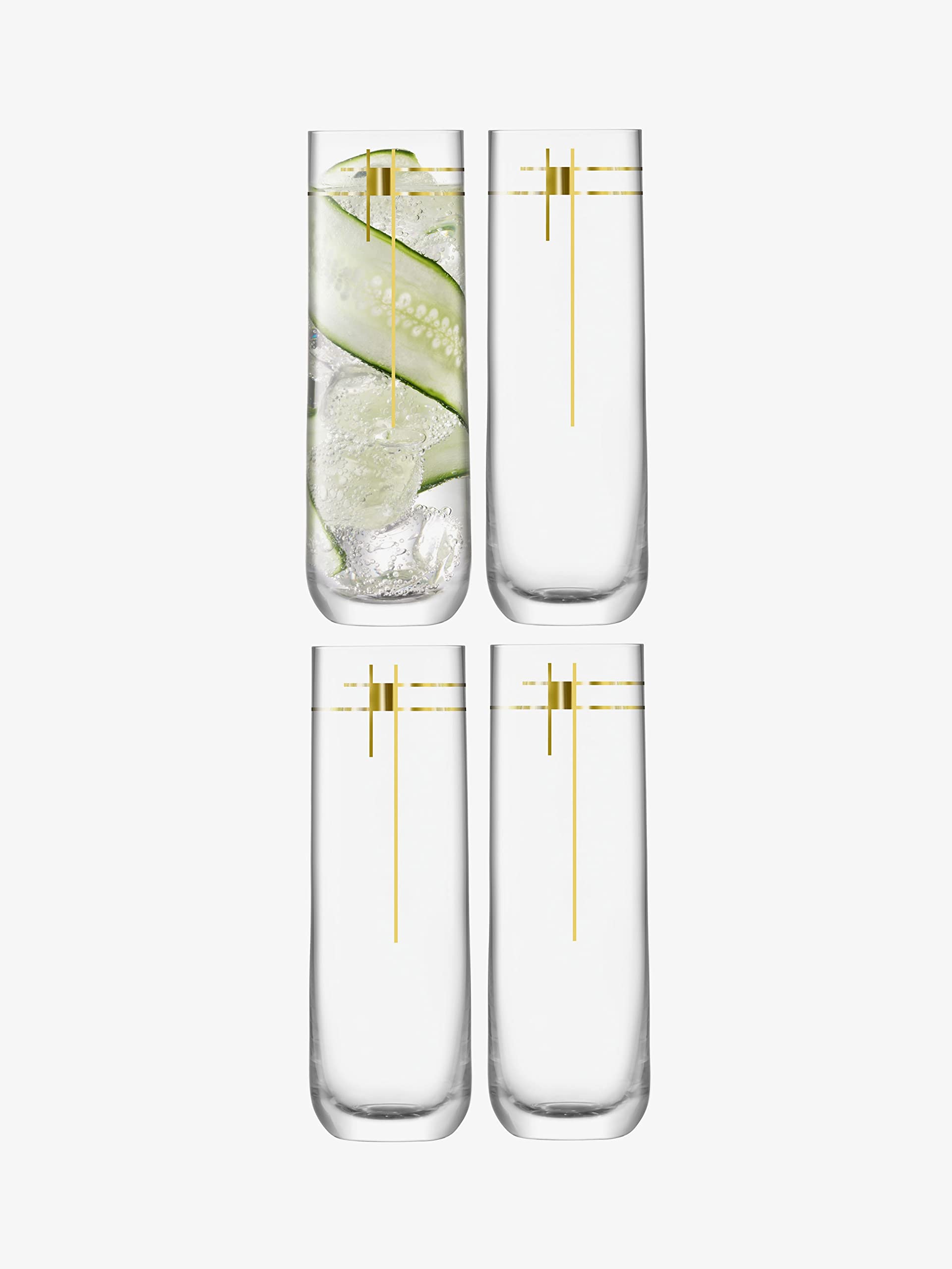 LSA International Century Highball Glasses 14 oz Set of 4 Luxury Elegant Drinking Glassware with Mid Century Gold