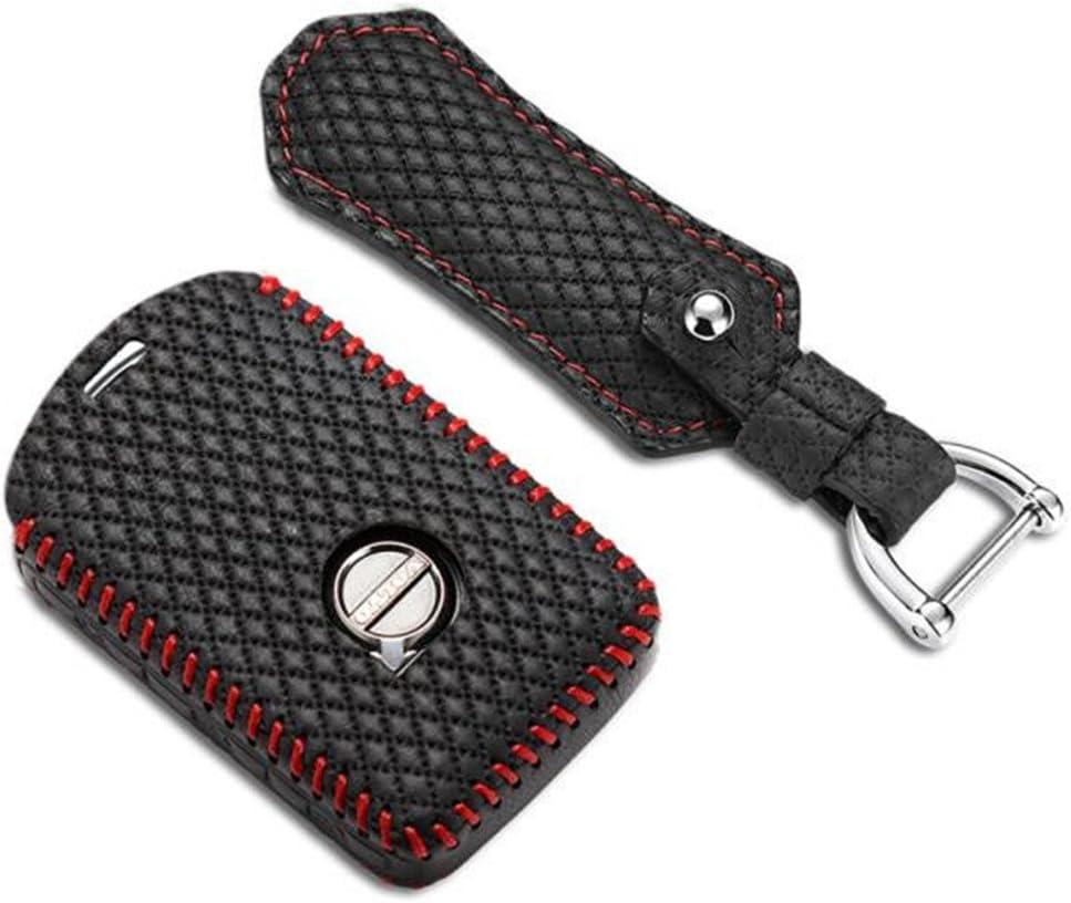 Tucool Racing Remote Car Key Case Leather Car Key Cover Holder Top Layer Leather Key Bag Wallet (Black with Red, 3S)