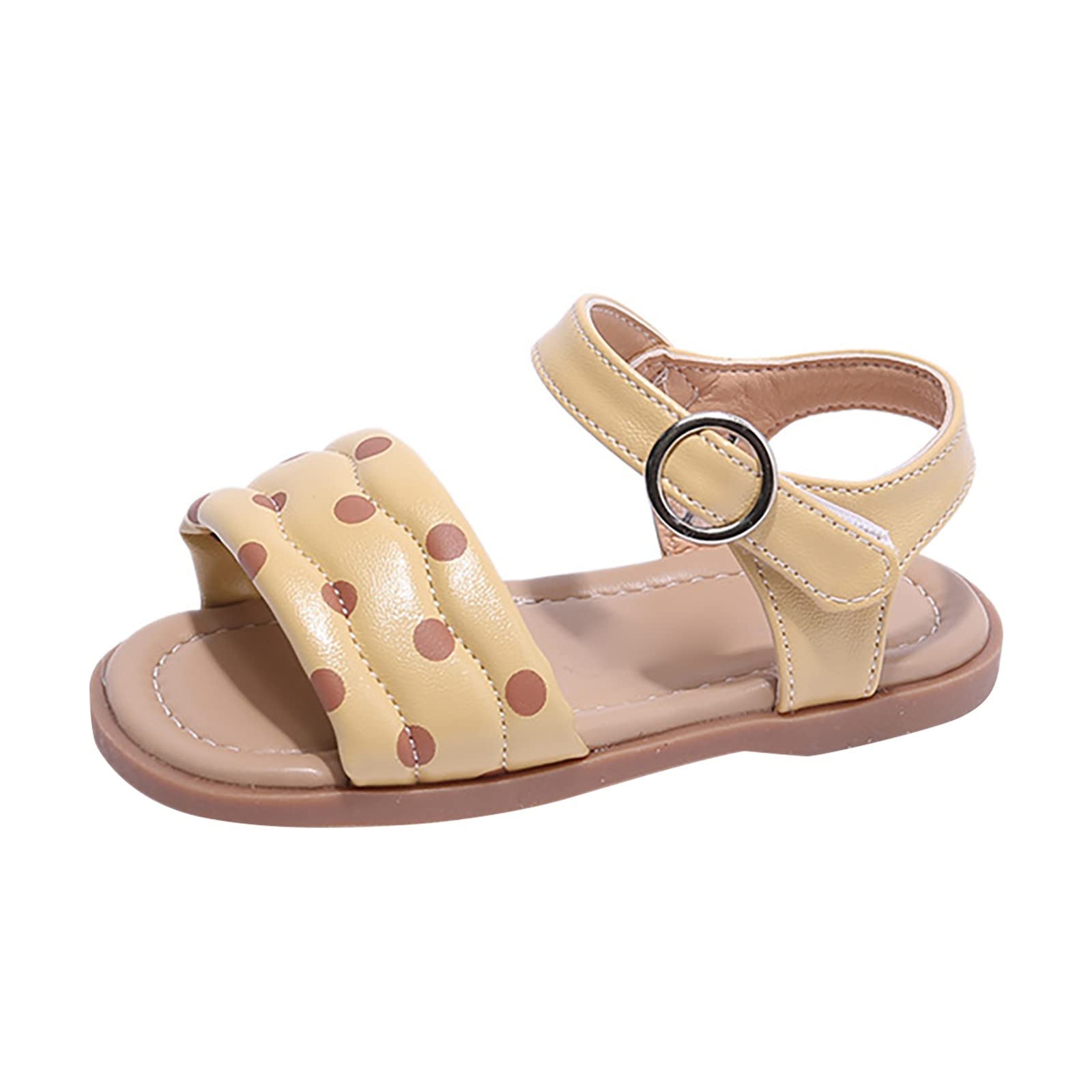 Toddler Girl Summer Polka Dot Sandals Simple Open Toe Camouflage Hook And Loop Buckle Girls Beach Sandals Heels for Kids (Yellow, 6.5 Infant)