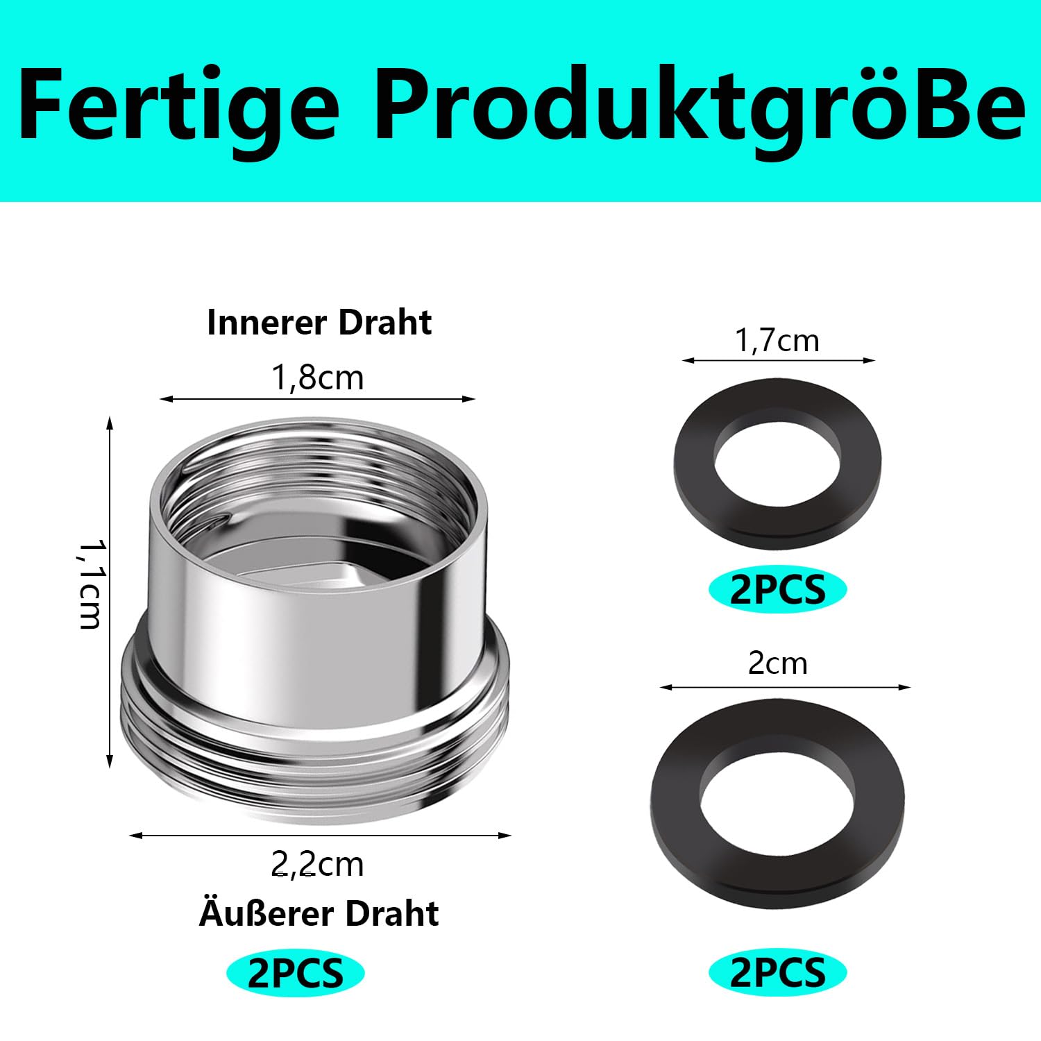 Adapter do kranu M18 na M22, adapter do kranu, adapter do kranu, adapter gwintowany do kranu, adapter do armatury zlewozmywakowej do podłączenia węża ogrodowego, z gumową uszczelką