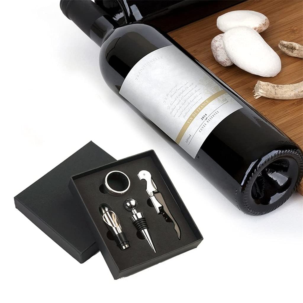 Juego de 4 abrebotellas de vino de cerveza, tapón de vino, sacacorchos, vertedor, botella de vino, regalo práctico