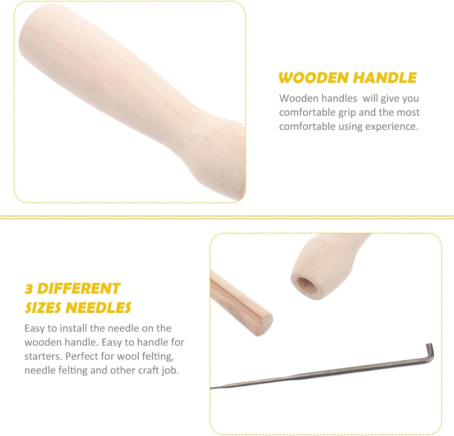 60pcs Needle Felting Kits with 3 Wooden Handles and 3 Storage Bottles