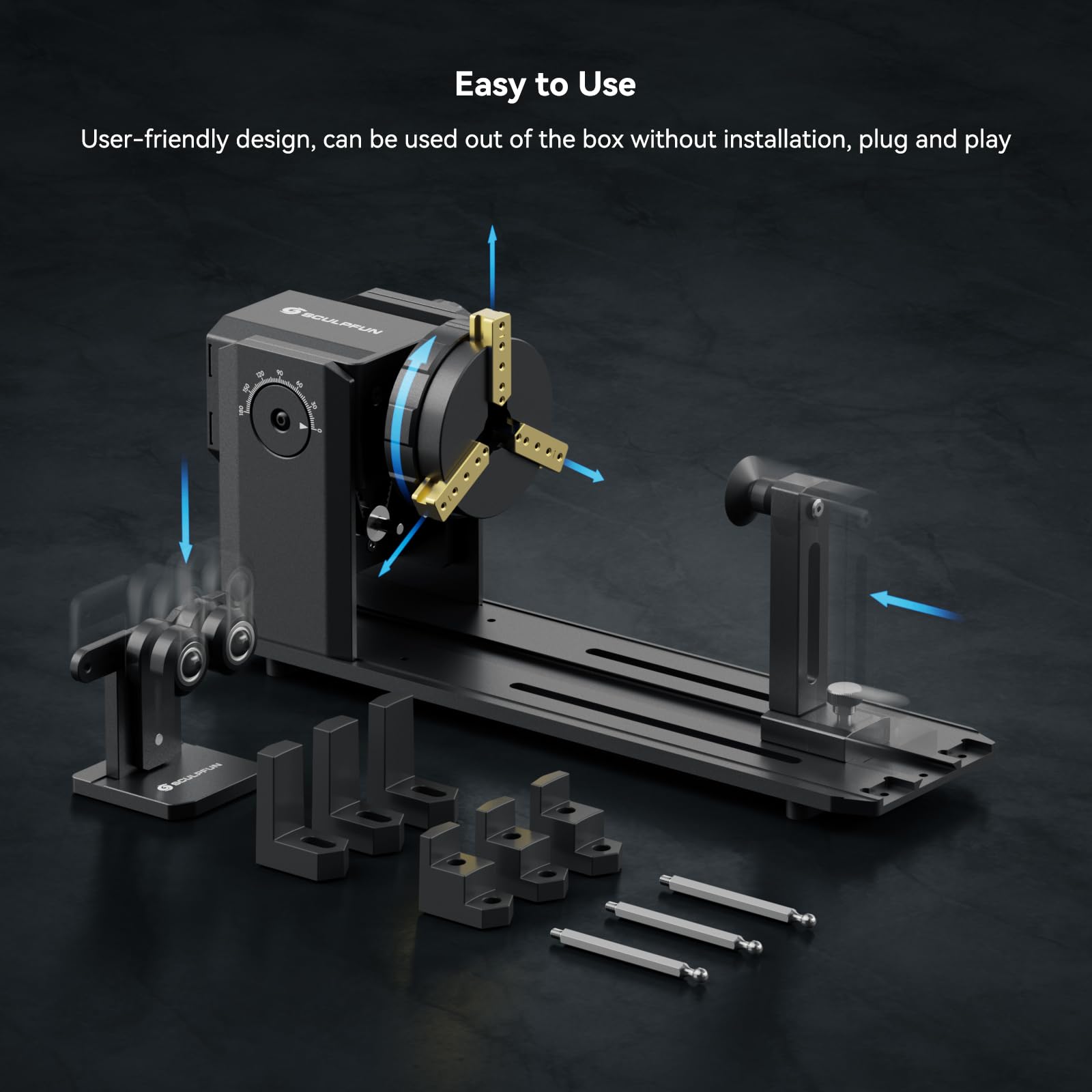 SCULPFUN RA Pro Laser Rotary Roller, Rotary Chuck per macchina per incisione laser, modulo di rotazione dell'asse y, con angolo regolabile di 180°, per oggetti cilindrici, oggetti rotondi irregolari,
