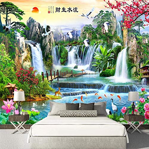 Papier peint style chinois 3D stéréo cascade 350x245cm pour bureau - 4