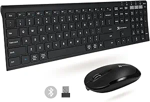 X9 Slim Bluetooth Mouse and Keyboard Combo - Dual BT + 2.4G Pair 3 Devices - Full-Size Rechargeable Wireless Mouse and Keyboard Combo - Multi-Device Wireless Keyboard Mouse Combo for PC - Black