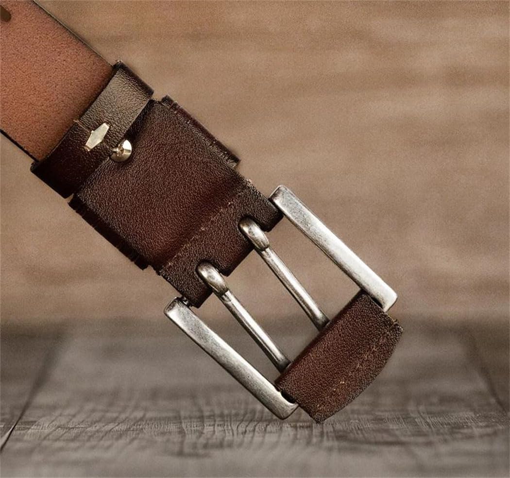 Men's Leather Belt - 3.8 cm Split Cowhide with Double Needle Buckle, Vintage Cowboy Style