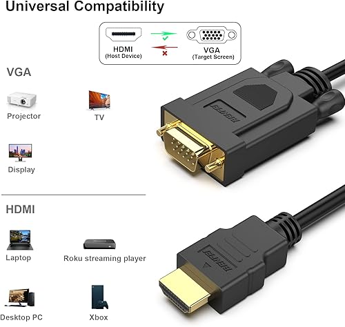 Miniatura 7 de BENFEI HDMI a VGA, paquete de 2 cables HDMI a VGA de 10 pies (macho a macho) compatibles con computadora, escritorio, laptop, PC, monitor,