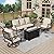 MIXPATIO Patio Furniture Set with Firepit Table, 4 Pcs Metal Outdoor Conversation Set, 2 Swivel Chairs and 3 Seater Sofa with 5.75" Extra Thick Cushion and Gas Fire Pit Table for Backyard Deck, Beige